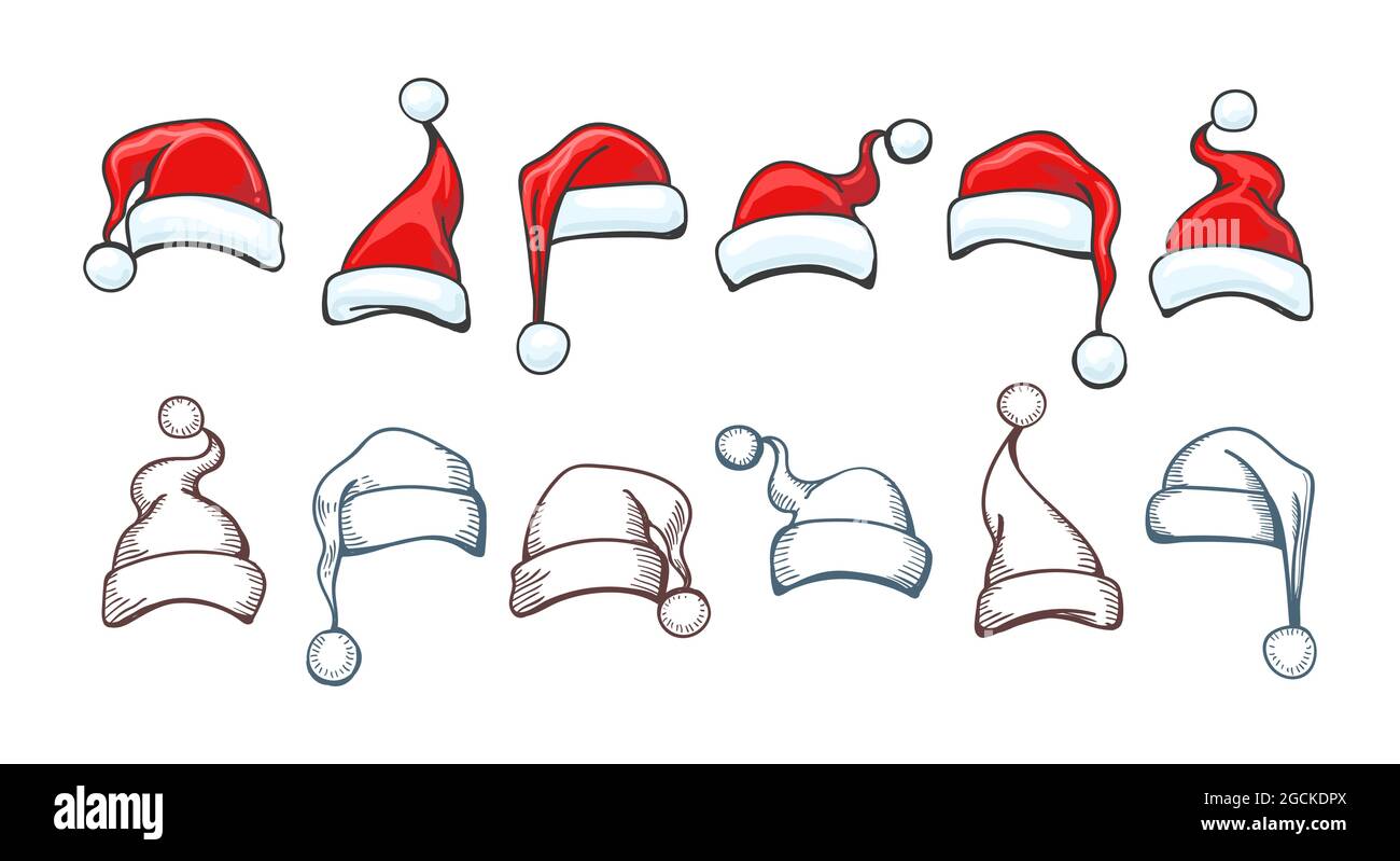 Dessins de chapeau de père Noël Image Vectorielle Stock - Alamy
