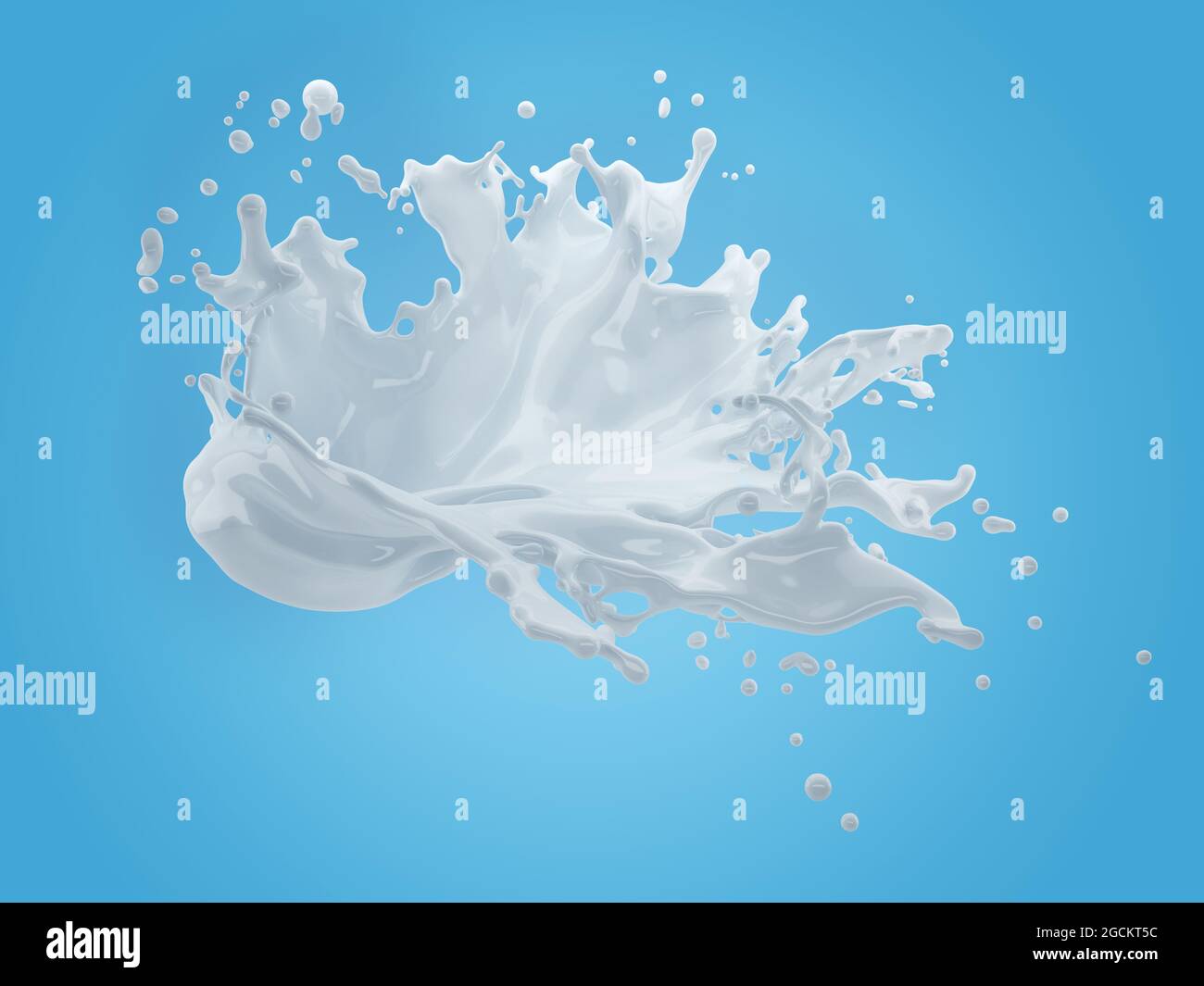 illustration 3d de la projection de lait sur fond bleu dégradé avec masque Banque D'Images