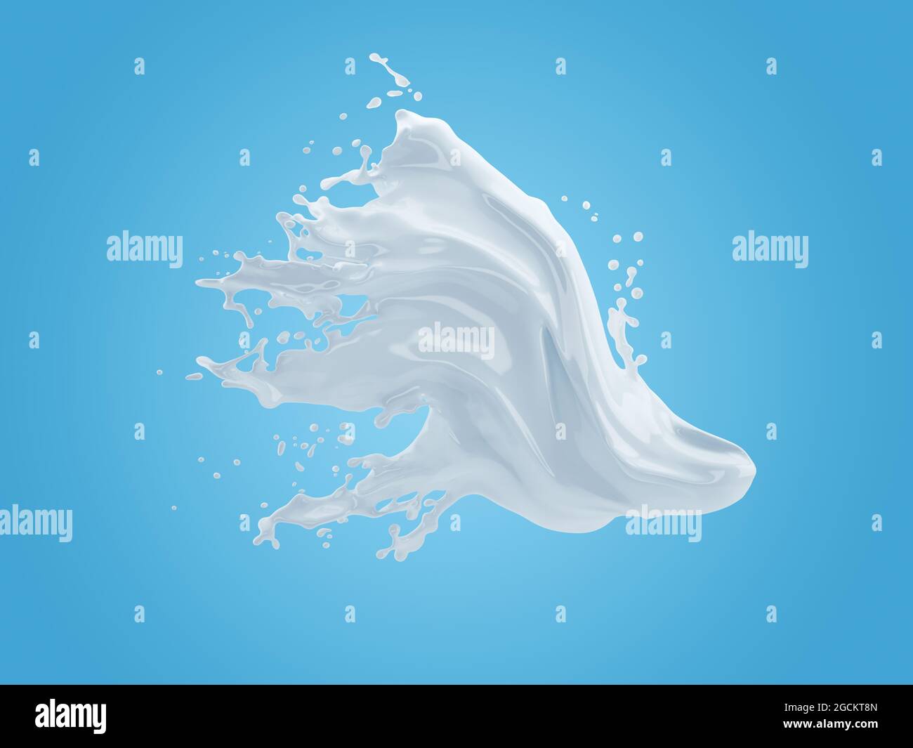 illustration 3d de la projection de lait sur fond bleu dégradé avec masque Banque D'Images