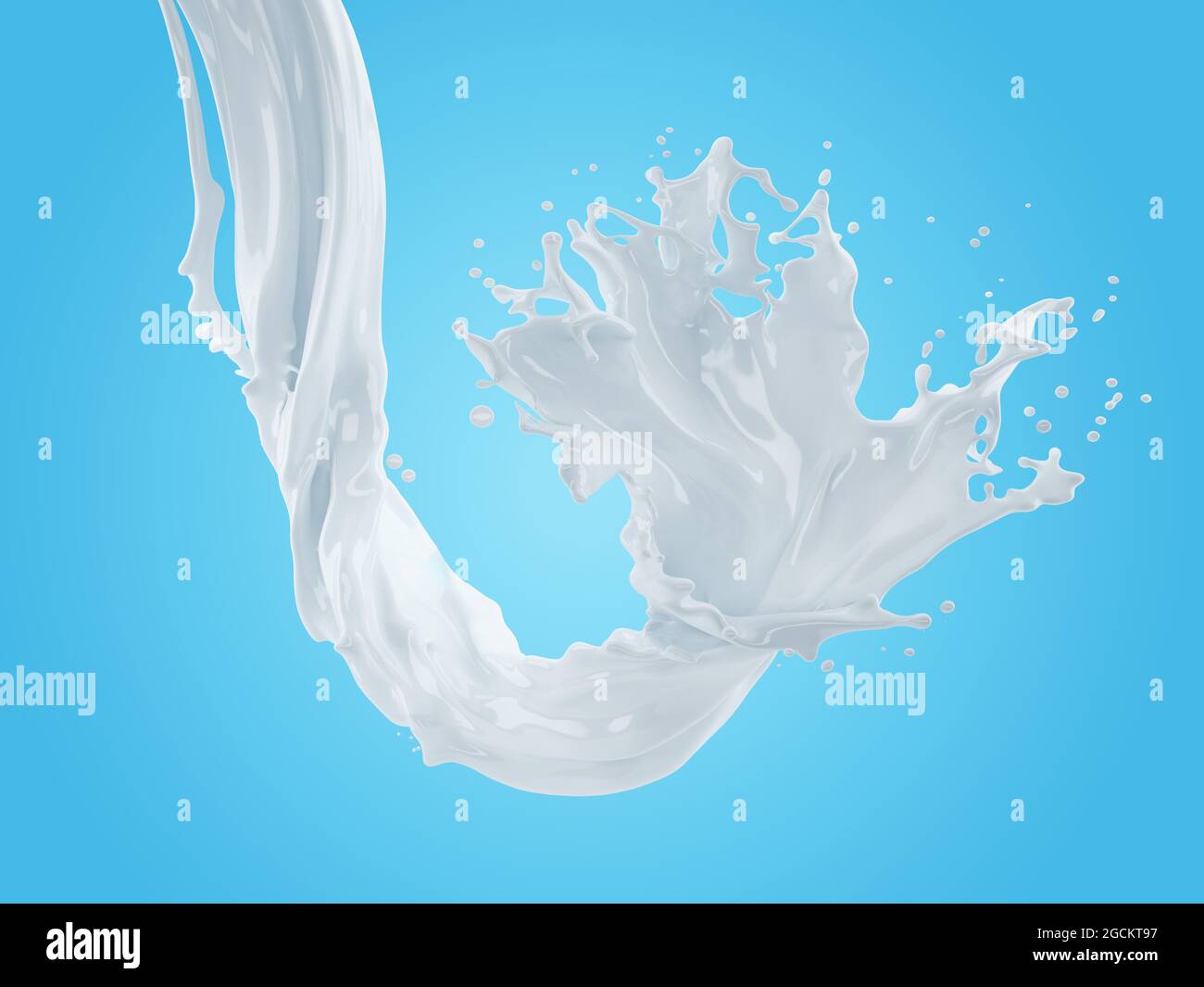 illustration 3d de la projection de lait sur fond bleu dégradé avec masque Banque D'Images