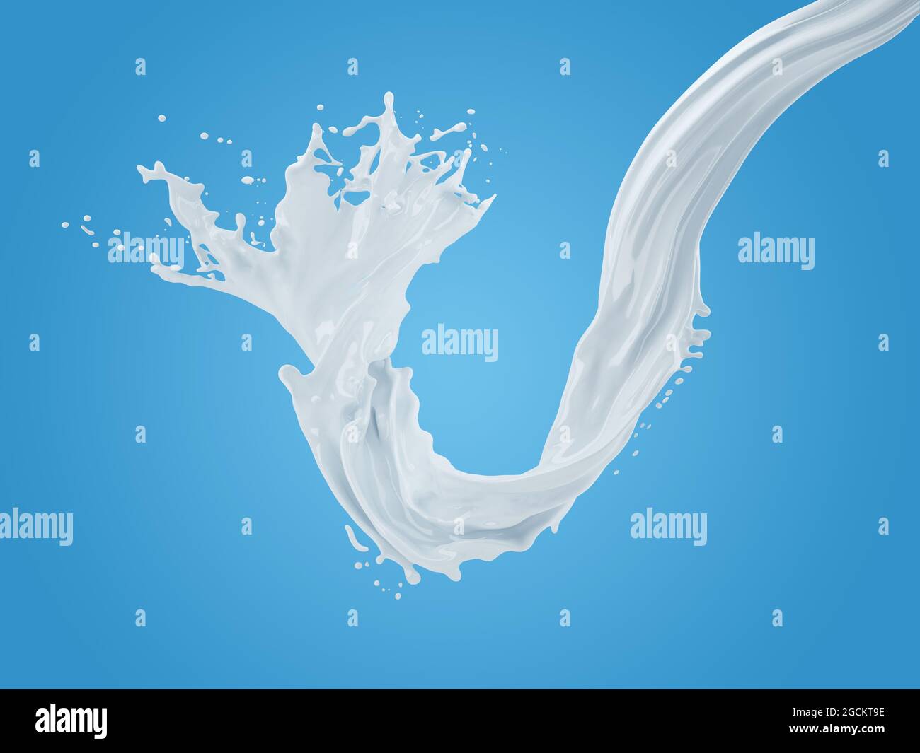 illustration 3d de la projection de lait sur fond bleu dégradé avec masque Banque D'Images