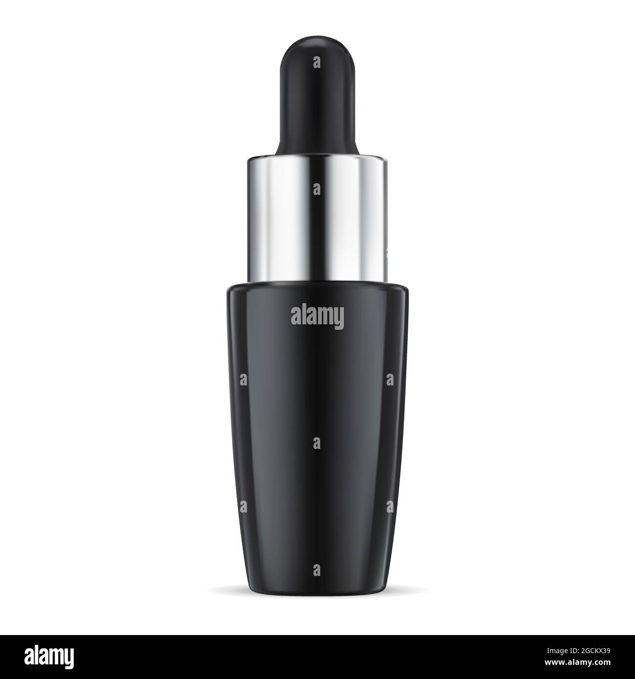 Flacon de sérum cosmétique. Flacon compte-gouttes collagène essence, modèle vectoriel. Emballage en gel humide q10 en verre bleu avec pipette. Hydratant du visage essentiel Illustration de Vecteur