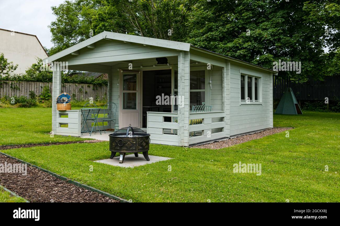 Rosehip Hideaway hébergement de vacances cabine en bois, East Lothian, Ecosse Royaume-Uni Banque D'Images
