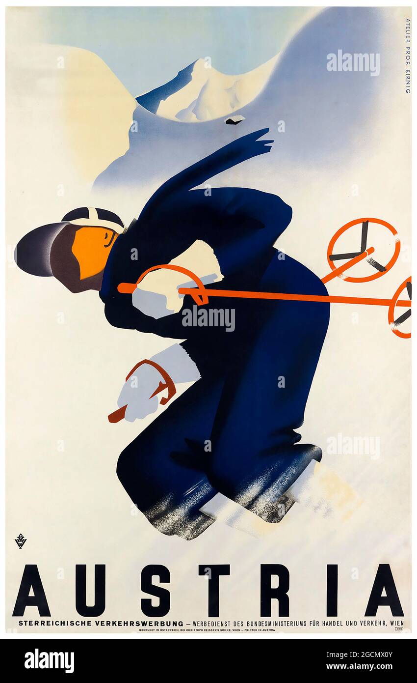 Affiche Vintage Winter Sport – style rétro, ski. Circa 1930. Banque D'Images