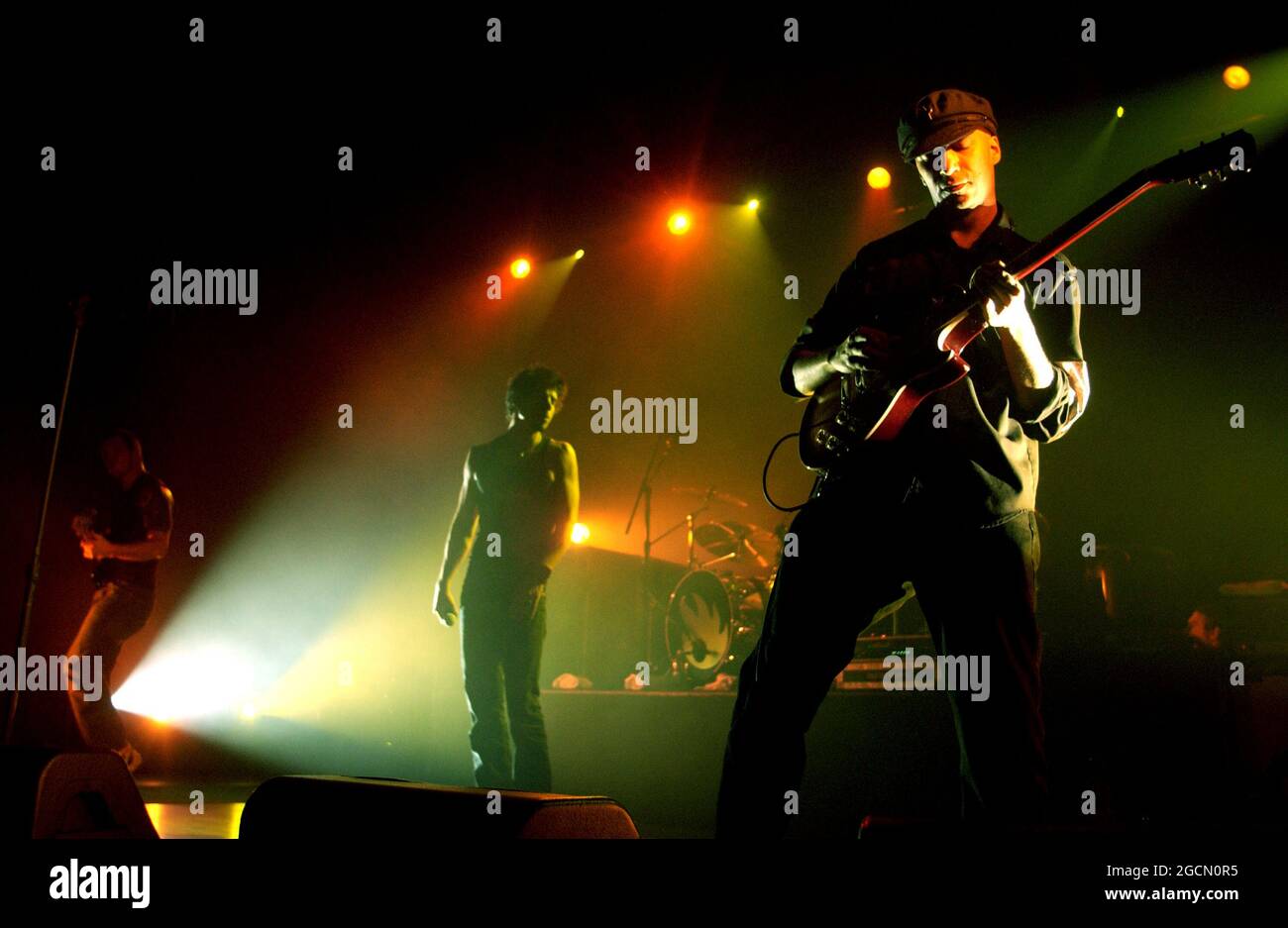 Milan Italie 2003-01-22 : concert live de l'Audiolave à l'Alcatraz, Chris Cornell, Tom Morello, Tim Commerford, Brad Wilk. Banque D'Images Milan Italie 2003-01-22 : concert live de l'Audiolave à l'Alcatraz, Chris Cornell, Tom Morello, Tim Commerford, Brad Wilk. Banque D'Images