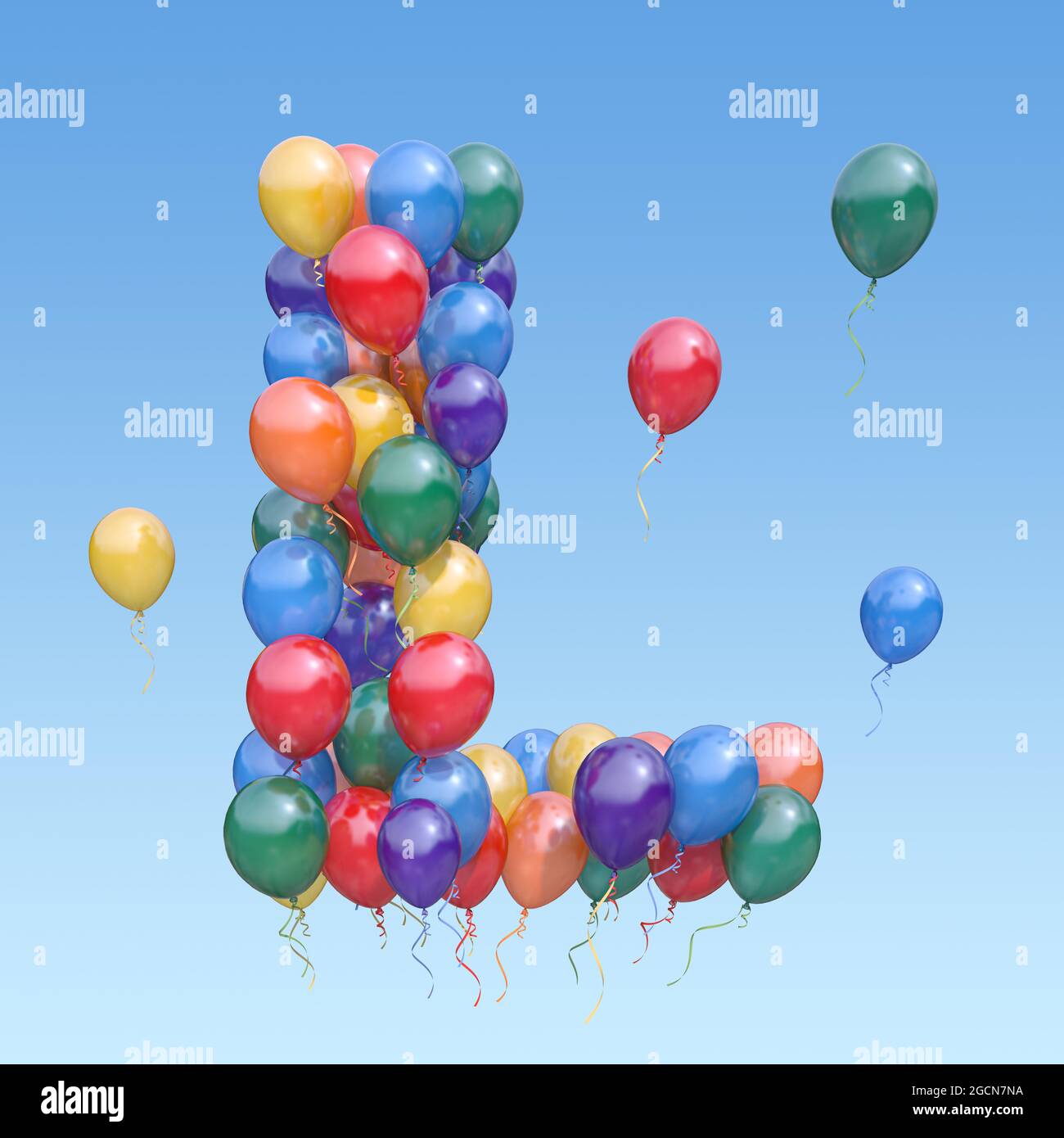 Lettre L des ballons dans le ciel. Lettre de texte pour les vacances, l'anniversaire, la fête. illustration 3d Banque D'Images