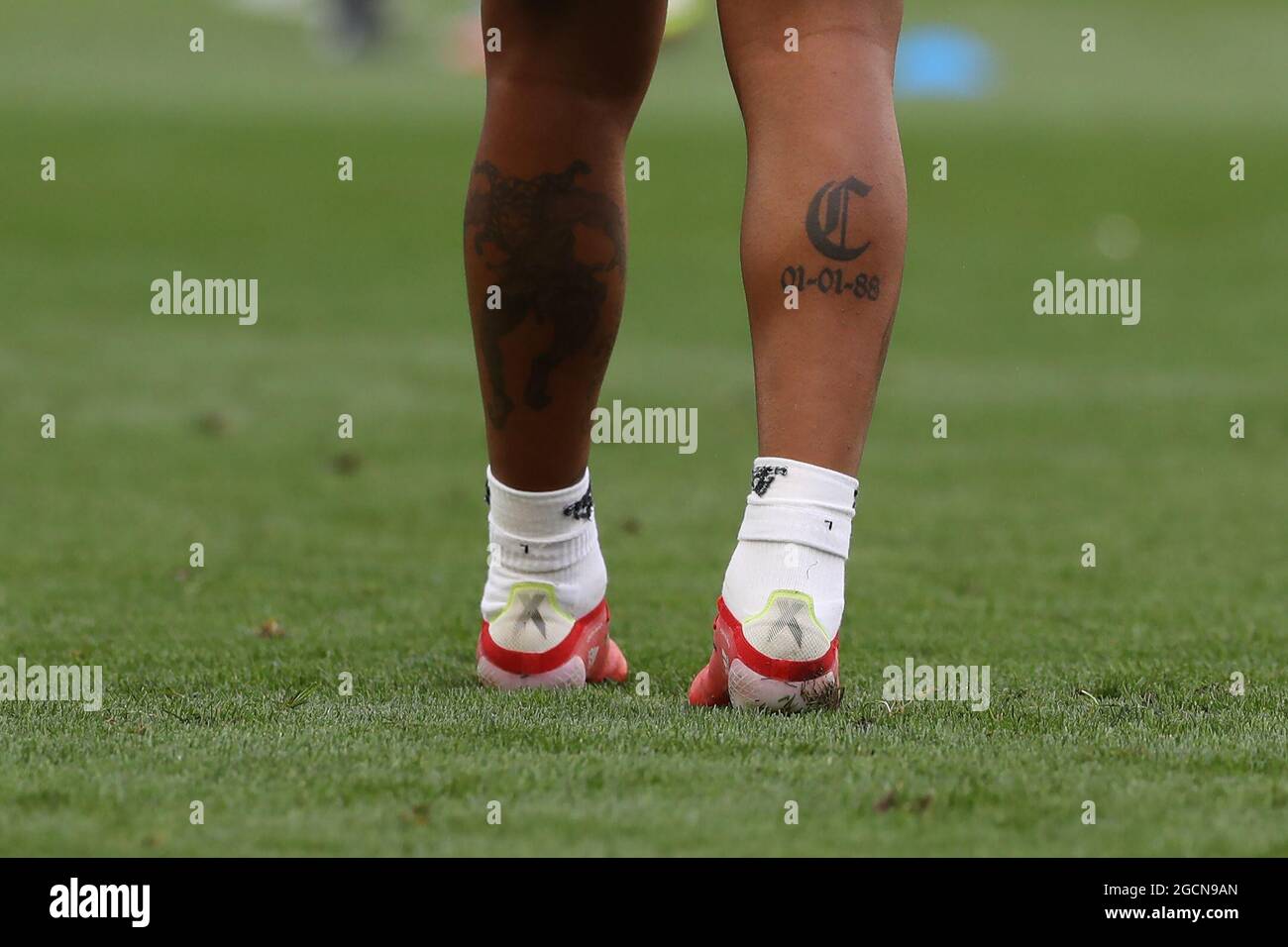 Klagenfurt, Autriche, le 8 août 2021. Un tatouage sur le mollet de Marcelo du Real Madrid pendant l'échauffement avant le match de pré-saison amical à Worthersee Stadion, Klagenfurt. Le crédit photo devrait se lire: Jonathan Moscrop / Sportimage Banque D'Images