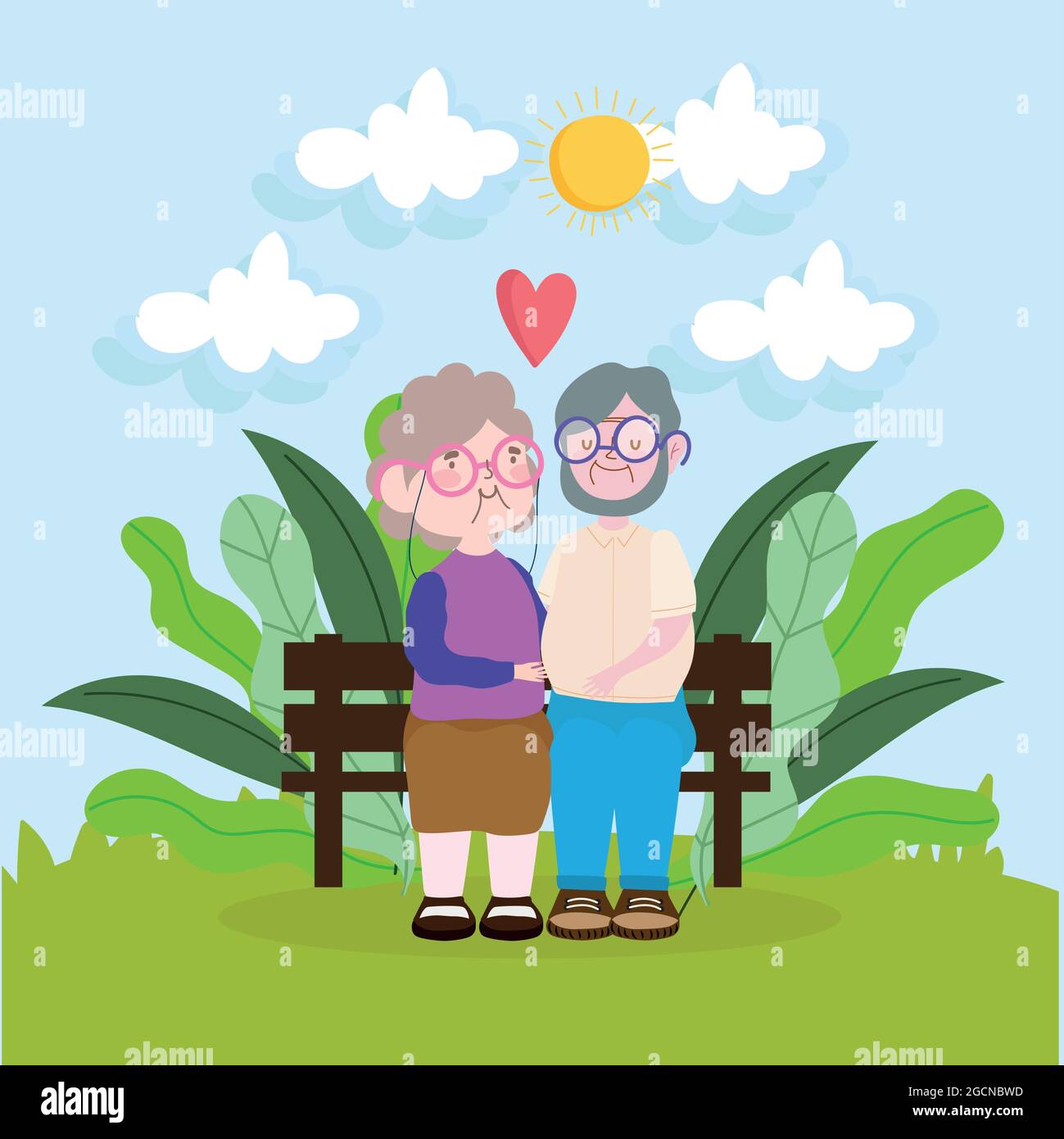 un vieux couple mignon sur le banc Illustration de Vecteur