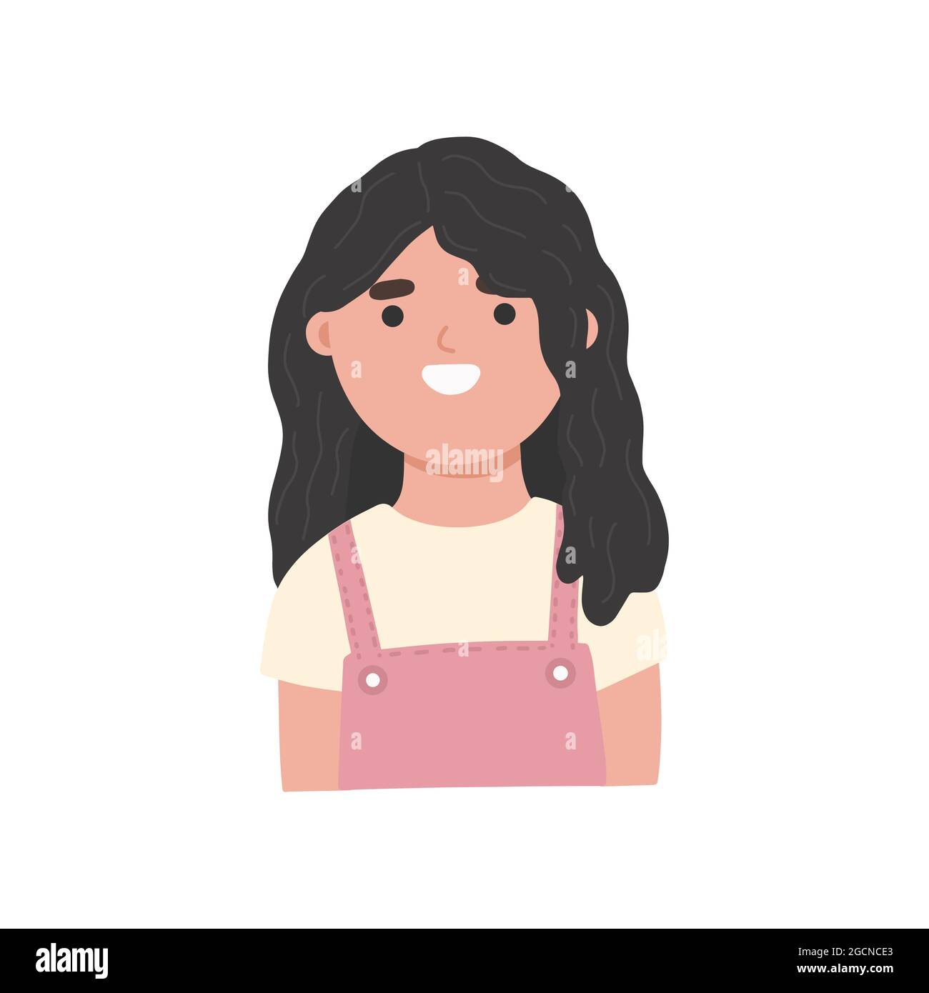 Brunette petite fille plat style vectoriel illustration sourire petite fille dans des vêtements décontractés Illustration de Vecteur