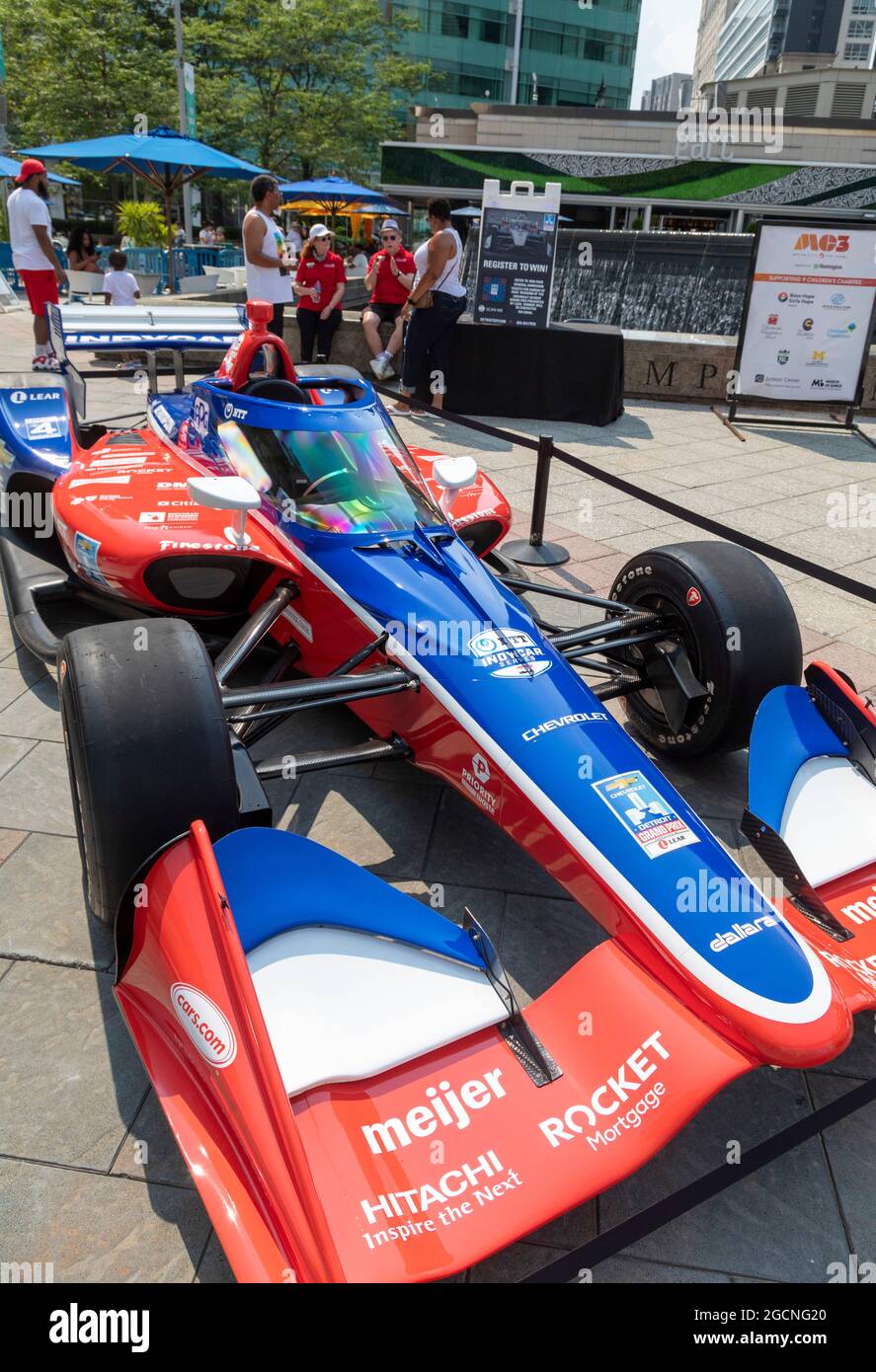 Detroit, Michigan - la voiture de course Indycar Grand Prix de Detroit exposée au Motor City car Crawl. Le véhicule est utilisé uniquement pour promouvoir la course ; il h Banque D'Images