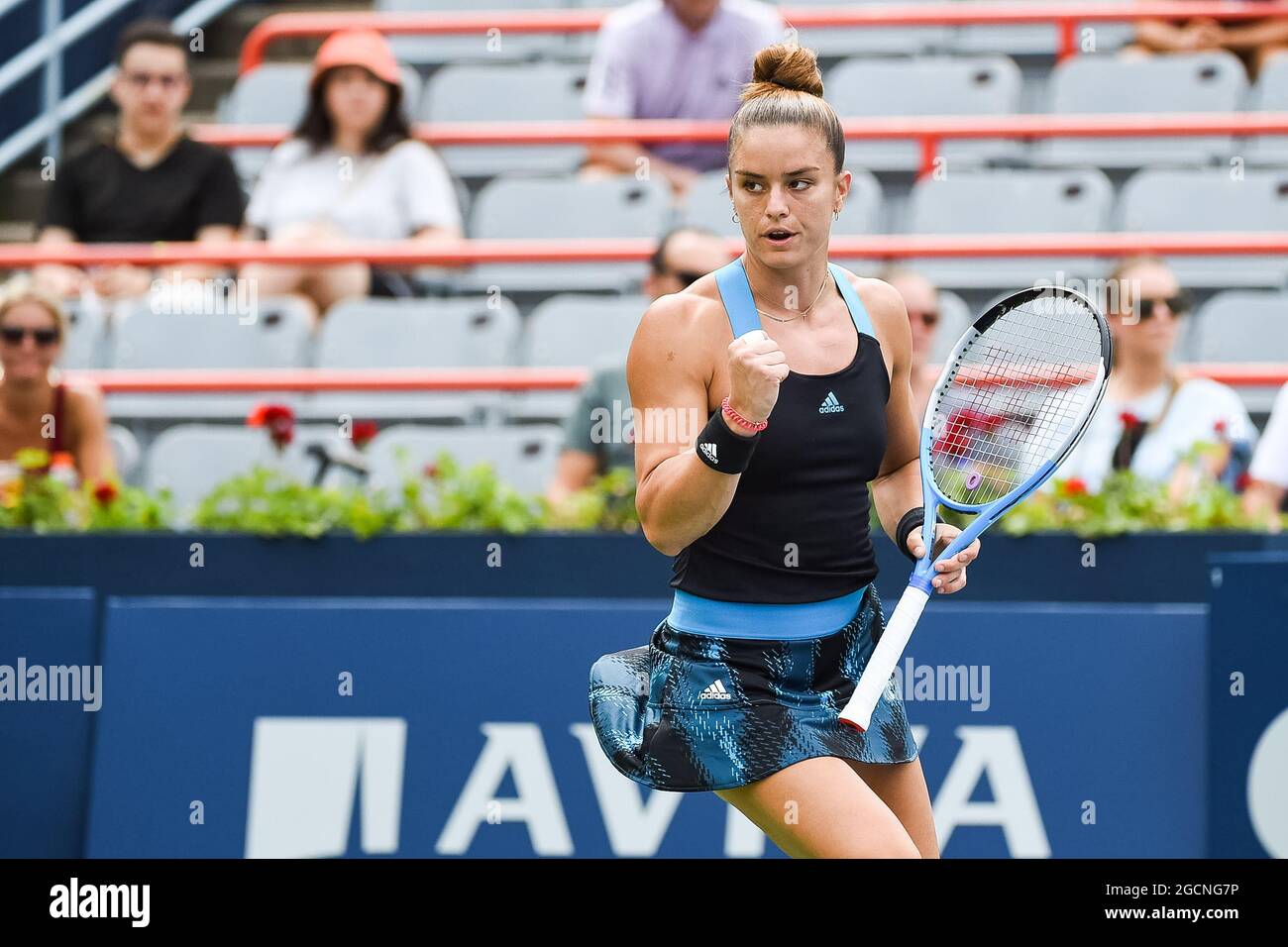 Montréal, Québec, Canada. 09 août 2021: Maria Sakkari (GRE) montre de la fierté après avoir inscrit un point lors du premier match de la WTA National Bank Open au stade IGA de Montréal, Québec. David Kirouac/CSM crédit: CAL Sport Media/Alay Live News Banque D'Images