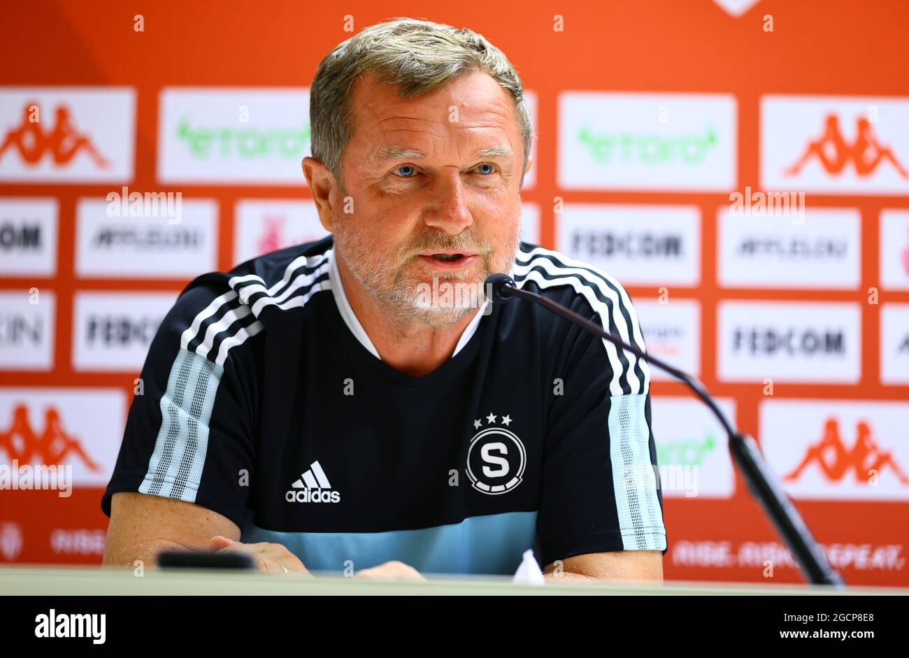 Monaco, Monte-Carlo - 09 août 2021: COMME Monaco contre AC Sparta Prague Conférence de presse au stade Louis II avec l'entraîneur Sparta Pavel Vrba. Mandoga Media Banque D'Images