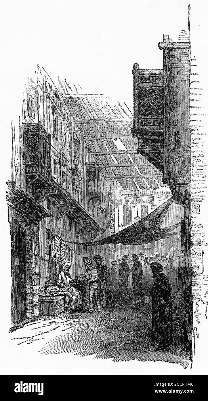 Gravure d'une scène de rue en Egypte, d'une publication vers 1880 Banque D'Images Gravure d'une scène de rue en Egypte, d'une publication vers 1880 Banque D'Images