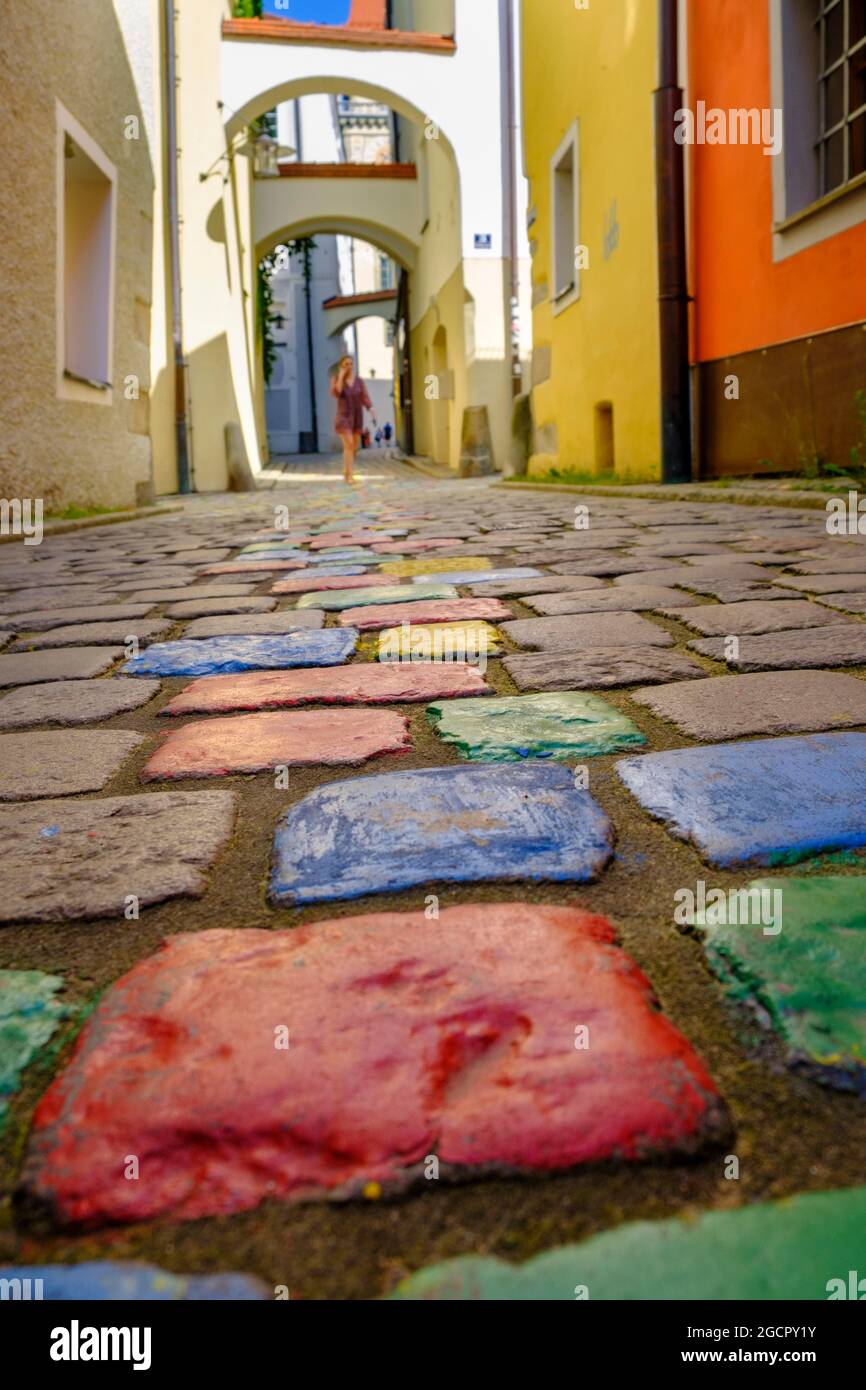 Quartier des artistes, Hoellgasse, Passau, Basse-Bavière, Bavière, Allemagne Banque D'Images