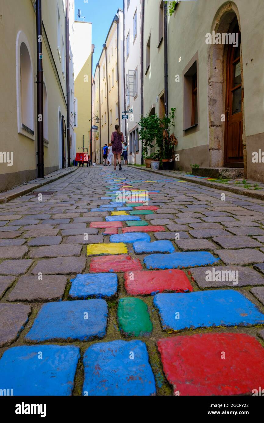 Quartier des artistes, Hoellgasse, Passau, Basse-Bavière, Bavière, Allemagne Banque D'Images