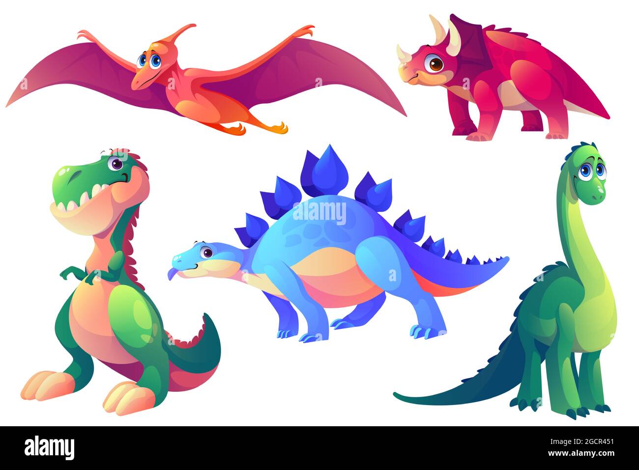 Ensemble de dessins animés dinosaures animaux préhistoriques. Illustration de Vecteur