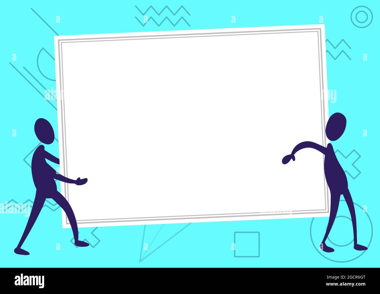 Deux collègues dessin debout portant un grand tableau blanc Unity Partnership. Coéquipiers Design porte un papier vide de grande taille montrant la coopération en matière de travail d'équipe. Illustration de Vecteur