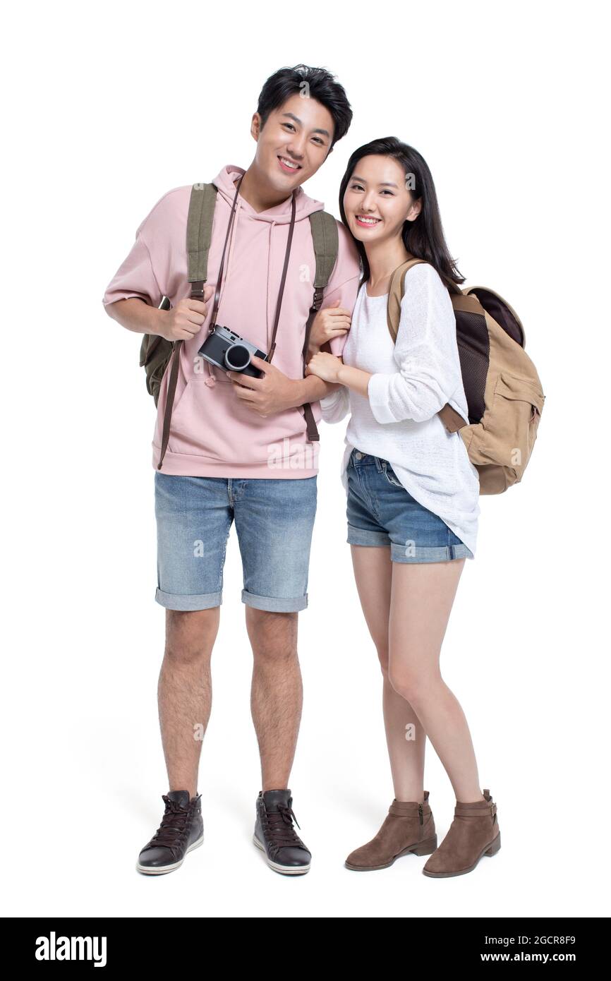 Un jeune couple heureux voyageant ensemble Banque D'Images