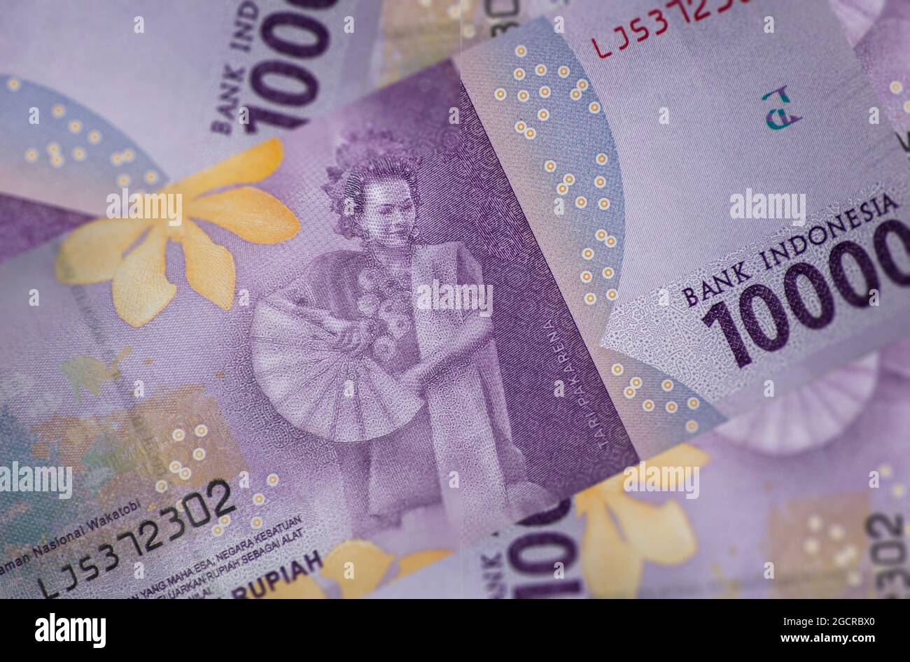 Vue rapprochée de l'arrière de la monnaie indonésienne, 10000 rupias derrière le billet de banque. Rupiah est l'argent de l'Indonésie, l'un des plus sales curre Banque D'Images
