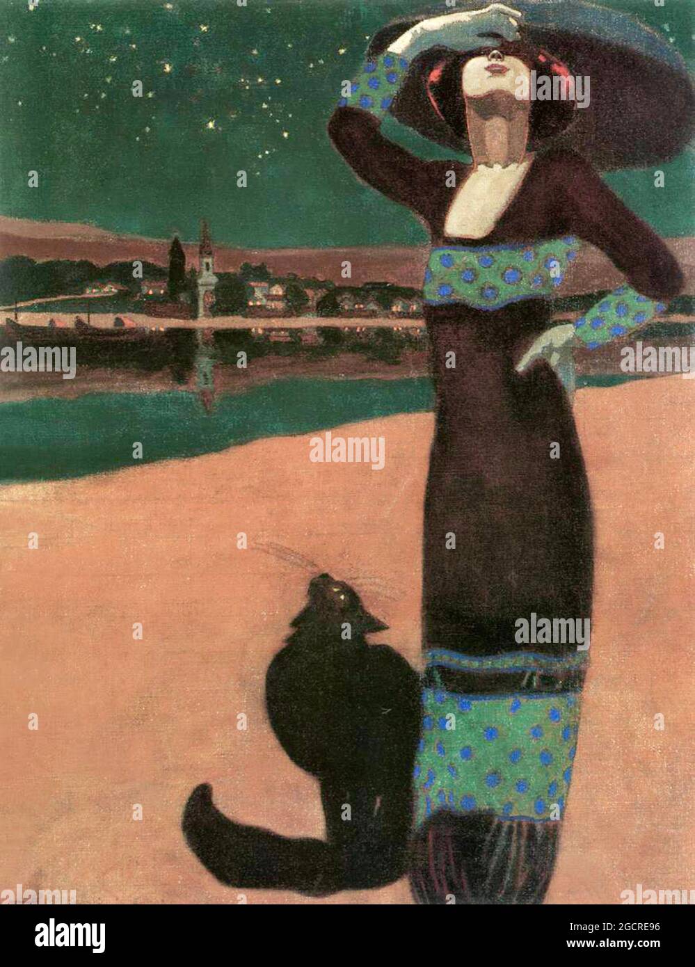 Géza Faragó œuvre intitulée Slim Woman with a Cat - 1913. Banque D'Images