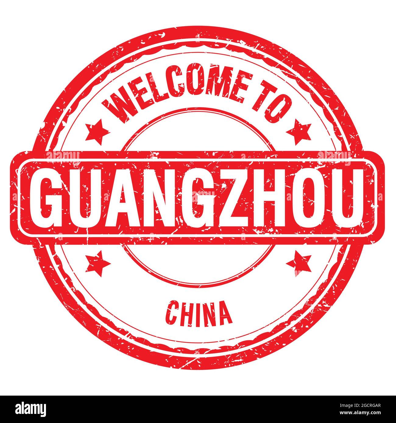 BIENVENUE À GUANGZHOU - CHINE, mots écrits sur timbre rouge grungy Banque D'Images