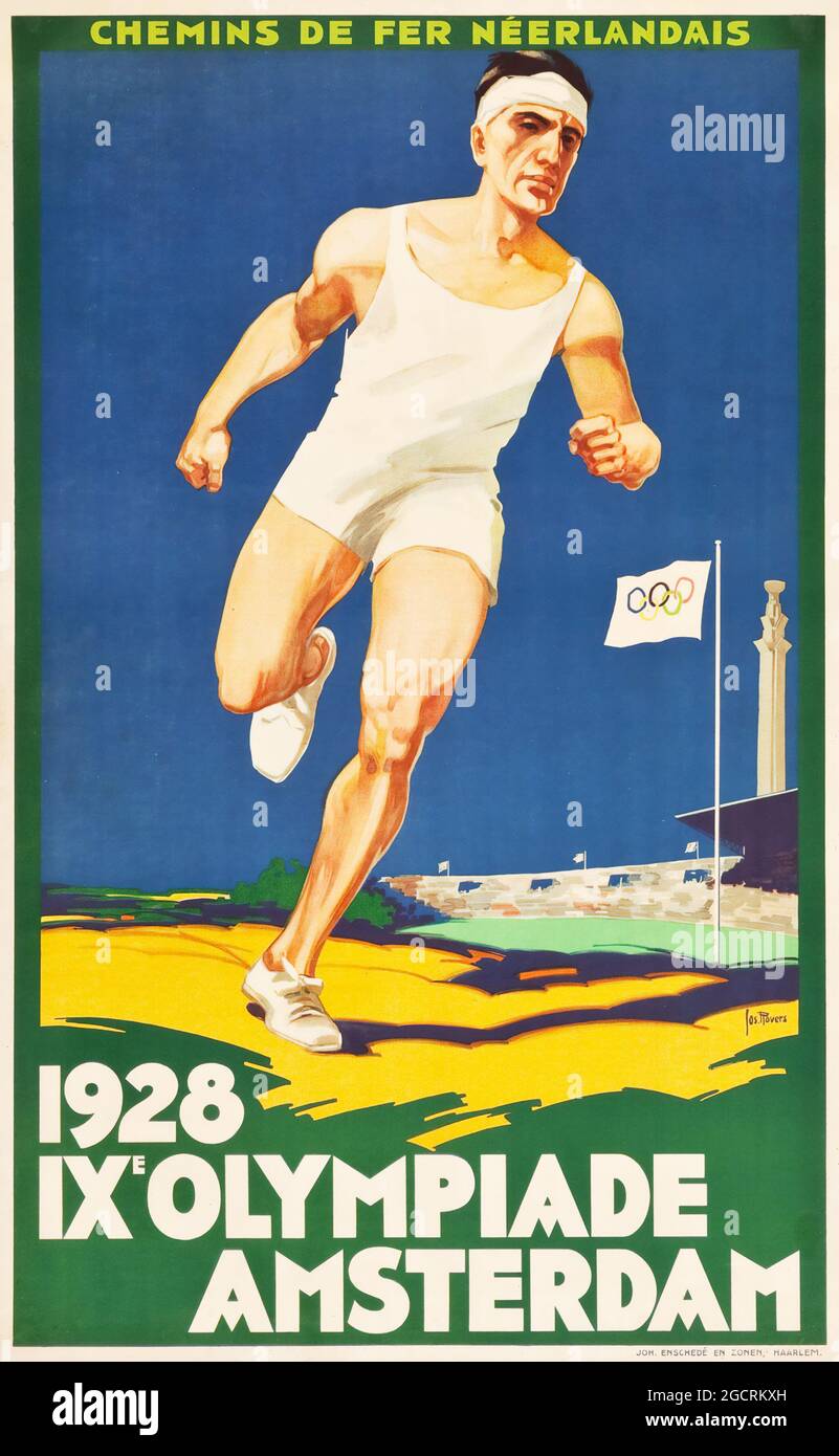 Affiche des Jeux Olympiques IX à Amsterdam (1928). Affiche, 'chemins de