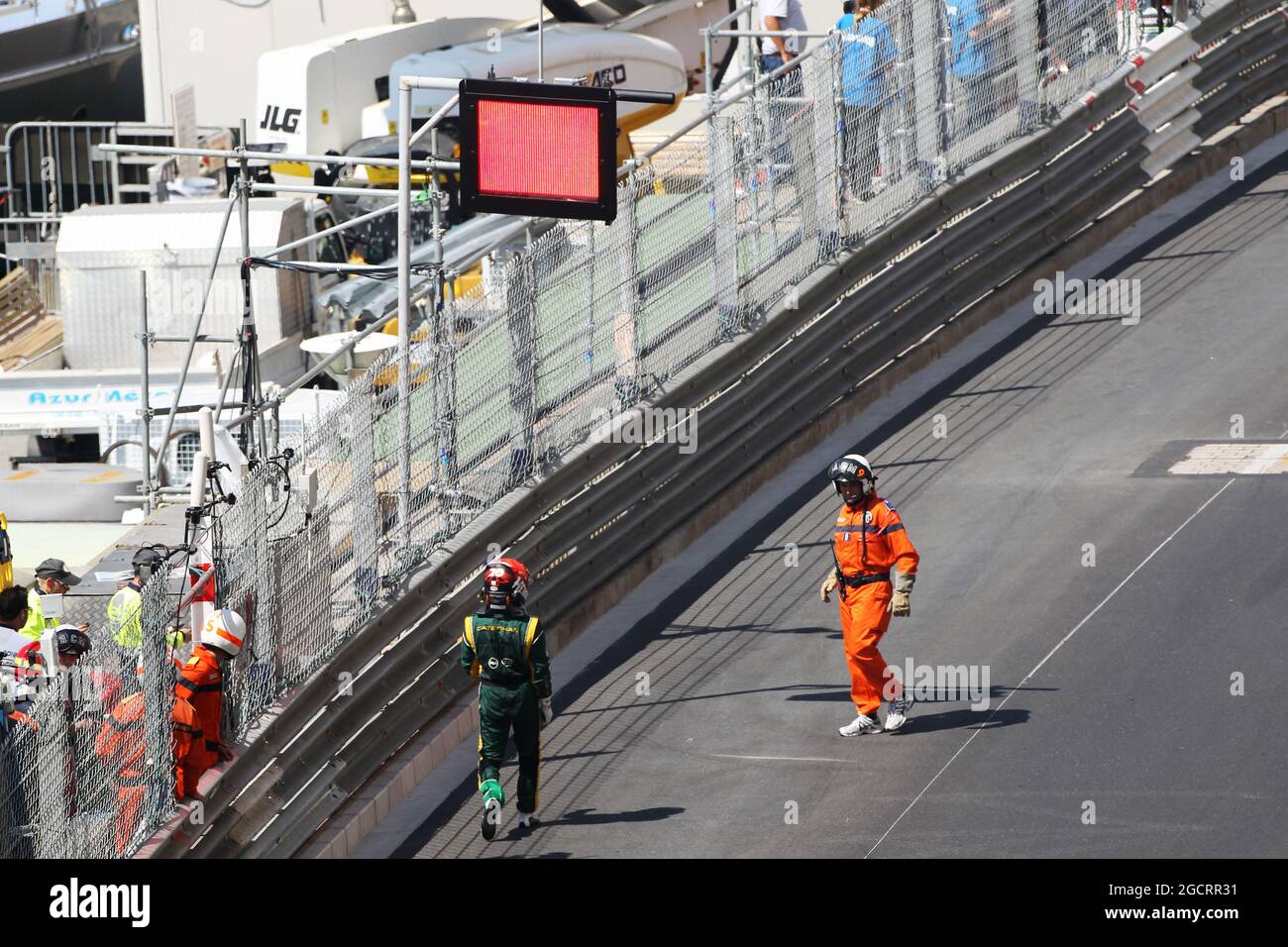 Heikki Kovalainen (fin) Caterham a fait tourner son moteur lors de la première session de pratique. Grand Prix de Monaco, jeudi 24 mai 2012. Monte Carlo, Monaco. Banque D'Images