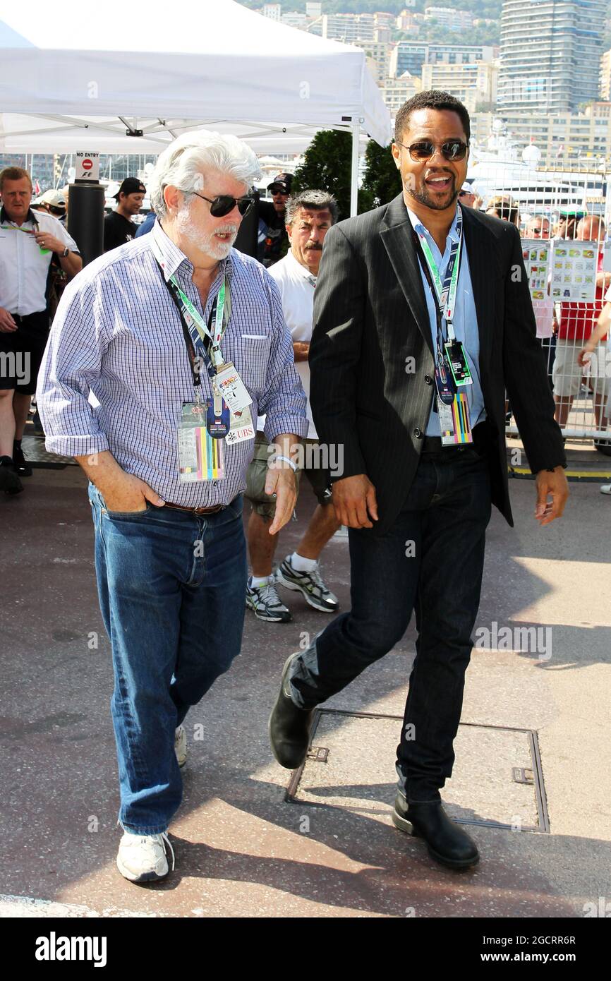 (De gauche à droite): George Lucas (USA) Star Wars Creator avec Cuba Gooding, Jr. (USA) acteur. Grand Prix de Monaco, samedi 26 mai 2012. Monte Carlo, Monaco. Banque D'Images