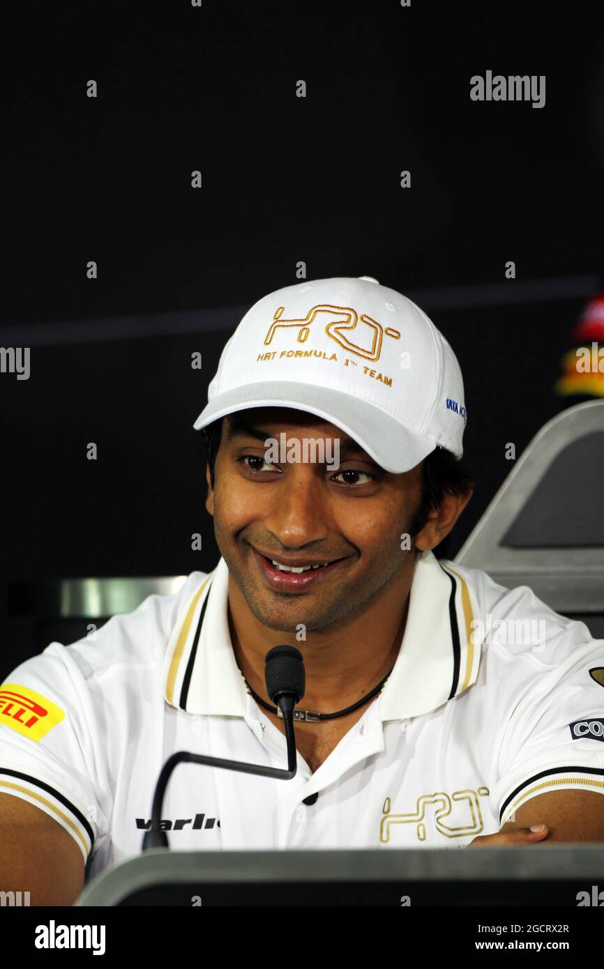 Narain Karthikeyan (IND) Hispania Racing F1 Team (HRT) à la conférence de presse de la FIA. Grand Prix d'Inde, jeudi 25 octobre 2012. Grande Noida, New Delhi, Inde. Banque D'Images