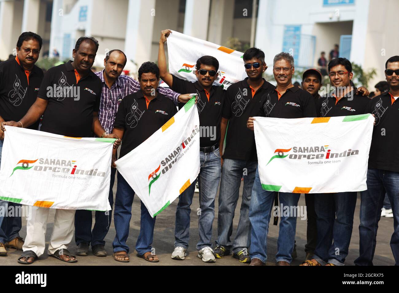 Fans de l'écurie Sahara Force India F1 Team. Grand Prix d'Inde, dimanche 28 octobre 2012. Grande Noida, New Delhi, Inde. Banque D'Images
