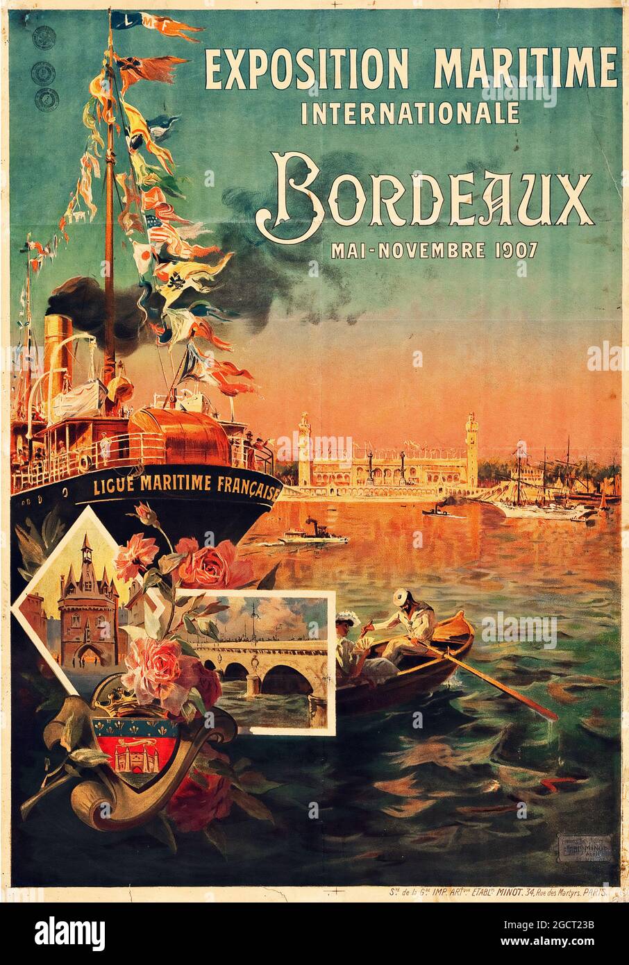 Exposition maritime internationale, Bordeaux, France affiche de voyage (Minot, Paris, 1907) 'exposition maritime internationale' Banque D'Images