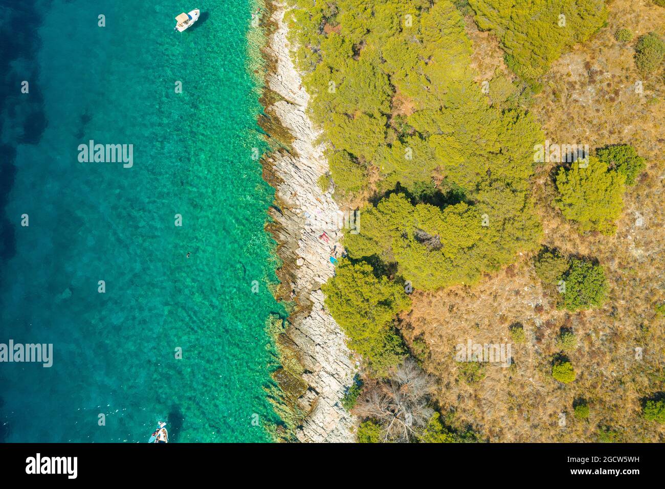 Vue aérienne des îles Palinski otoci à Hvar, mer Adriatique en Croatie Banque D'Images