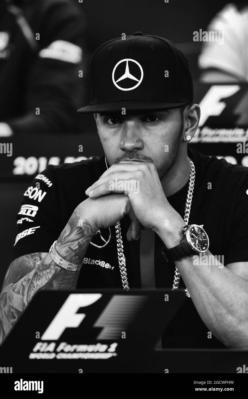 Lewis Hamilton (GBR) Mercedes AMG F1 à la conférence de presse de la FIA. Grand Prix des États-Unis, jeudi 22 octobre 2015. Circuit of the Americas, Austin, Texas, États-Unis. Banque D'Images
