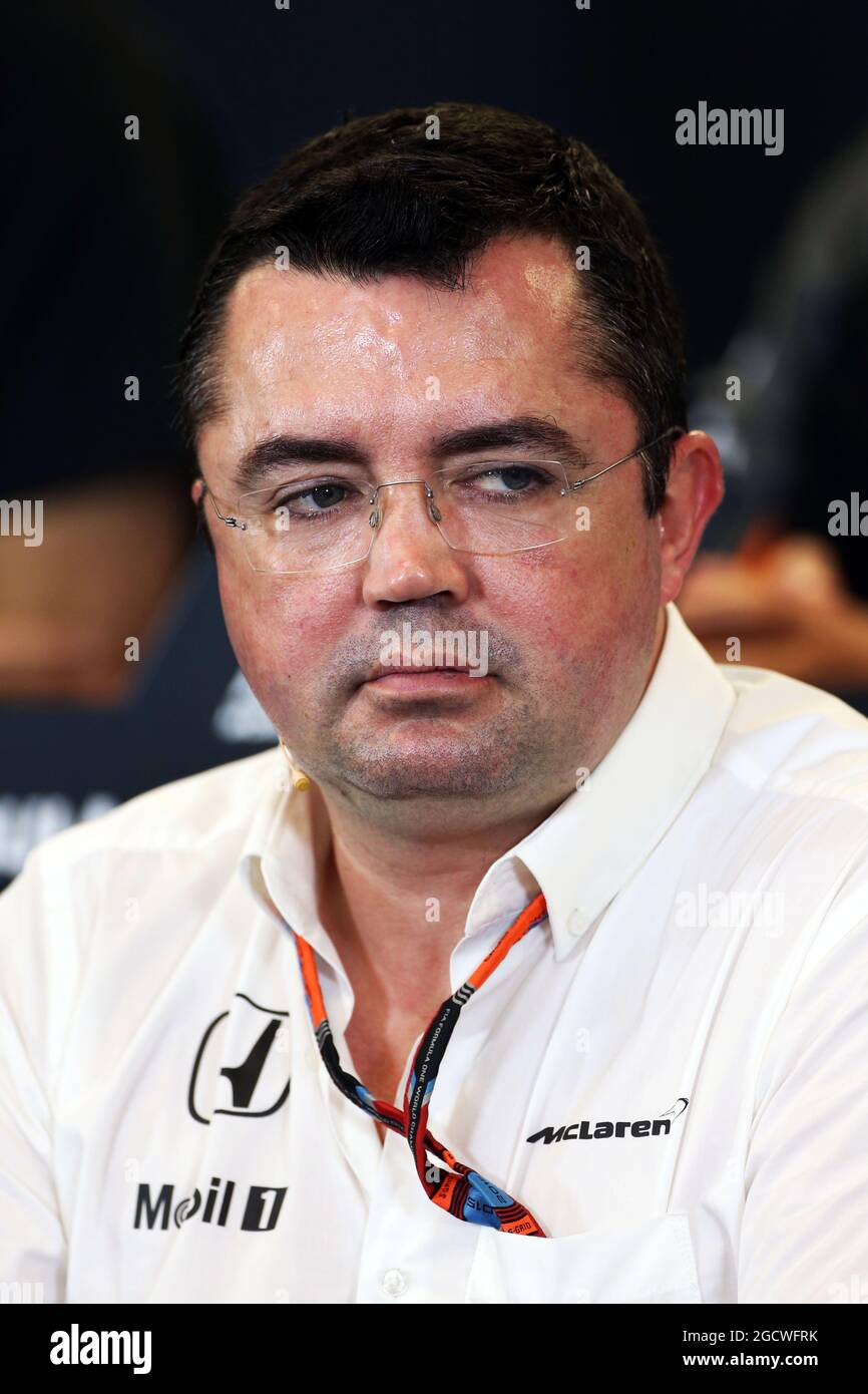 Eric Boullier (FRA) McLaren Racing Director à la FIA Press Conference. Grand Prix des États-Unis, vendredi 23 octobre 2015. Circuit of the Americas, Austin, Texas, États-Unis. Banque D'Images