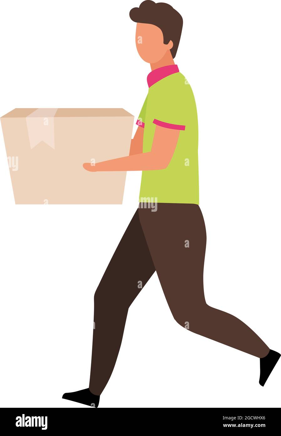 L'homme porte une boîte en carton semi-plate couleur vecteur caractère Illustration de Vecteur