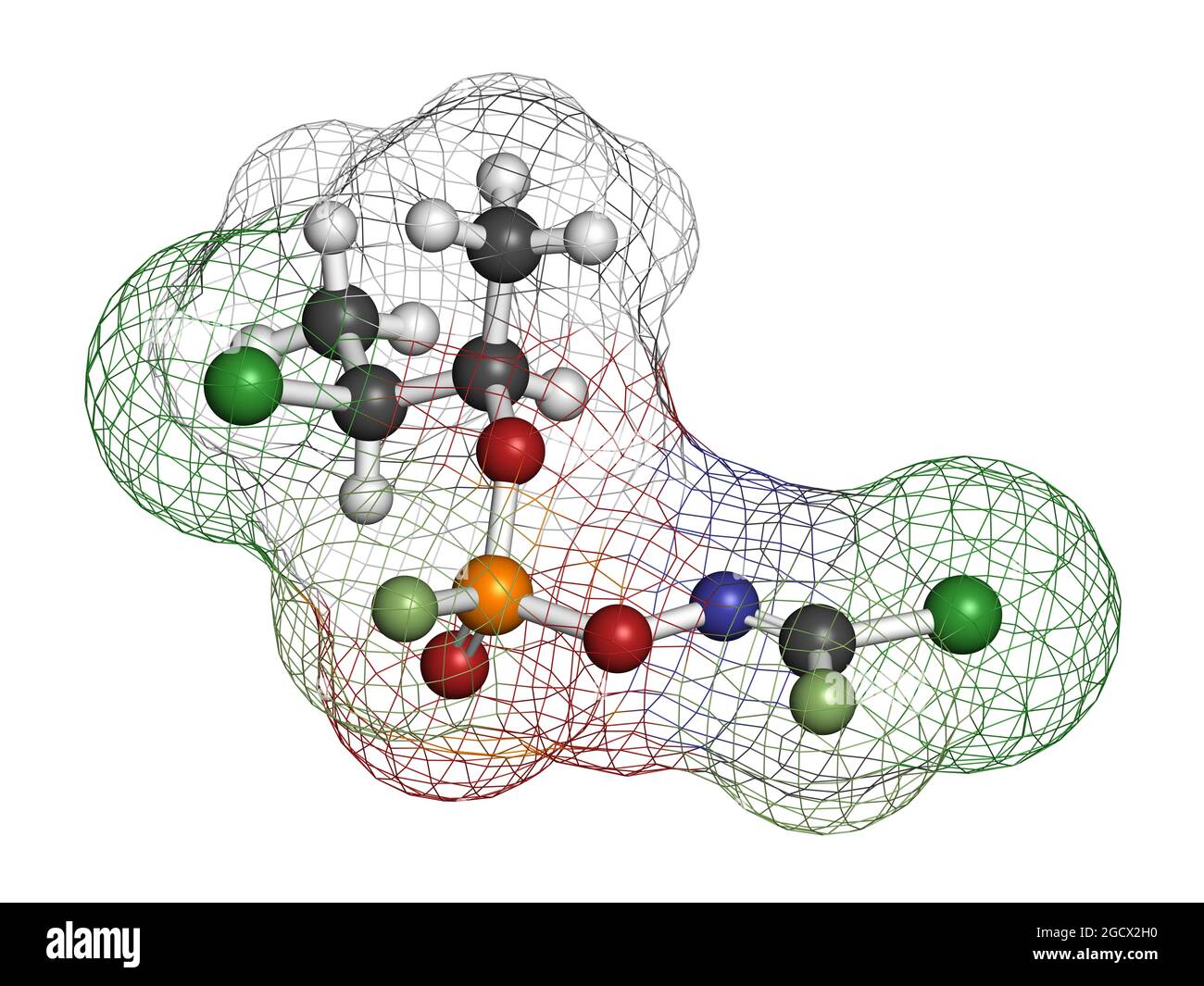 Molécule de l'agent novichok A-234, structure chimique proposée par Hoenig et Ellison. Rendu 3D. Banque D'Images