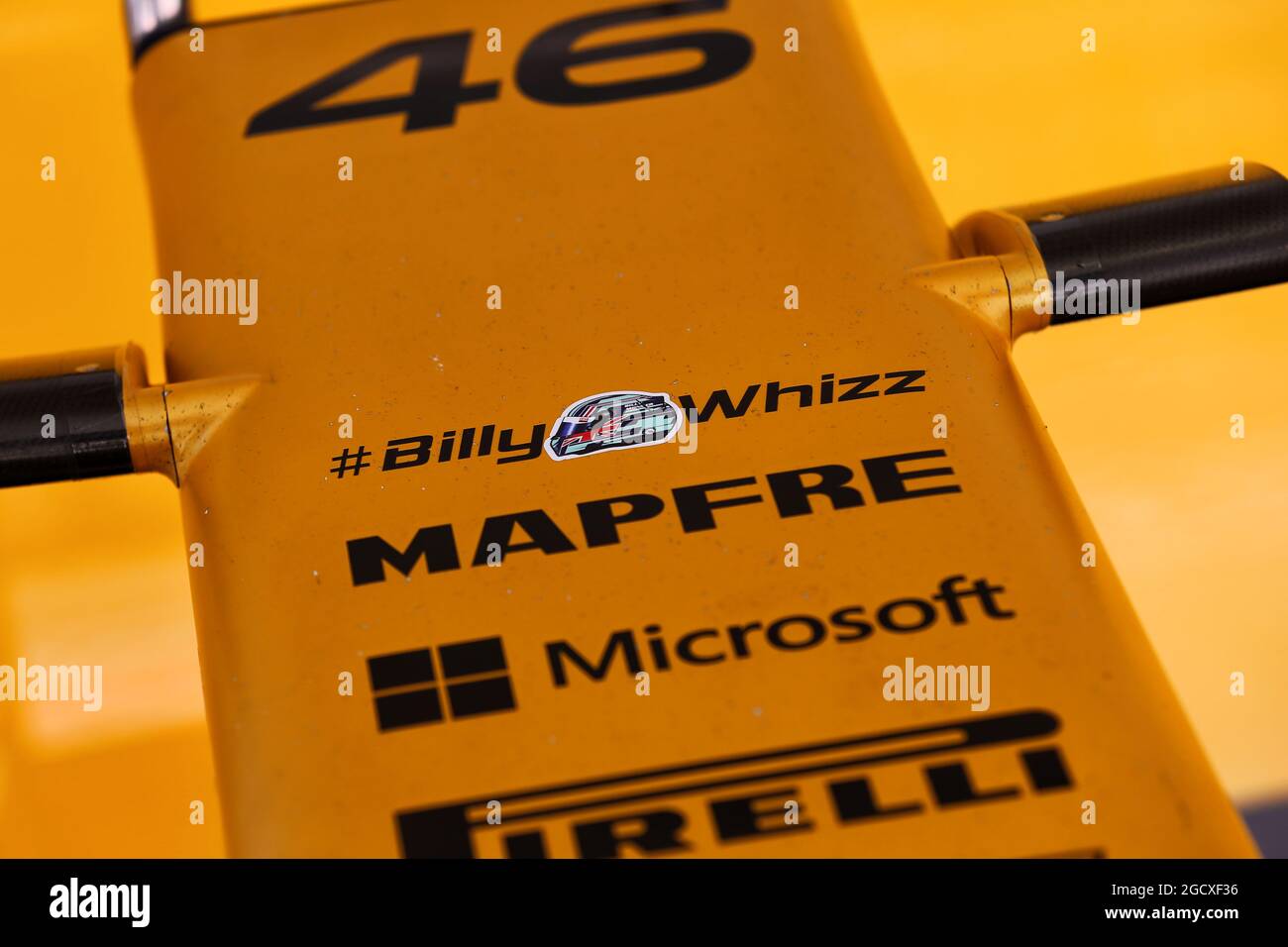 Renault Sport F1 Team RS17 nosecone avec un message #BillyWhizz de soutien pour le pilote F4 blessé Billy Monger. Grand Prix de Russie, jeudi 27 avril 2017. Sotchi Autodrom, Sotchi, Russie. Banque D'Images