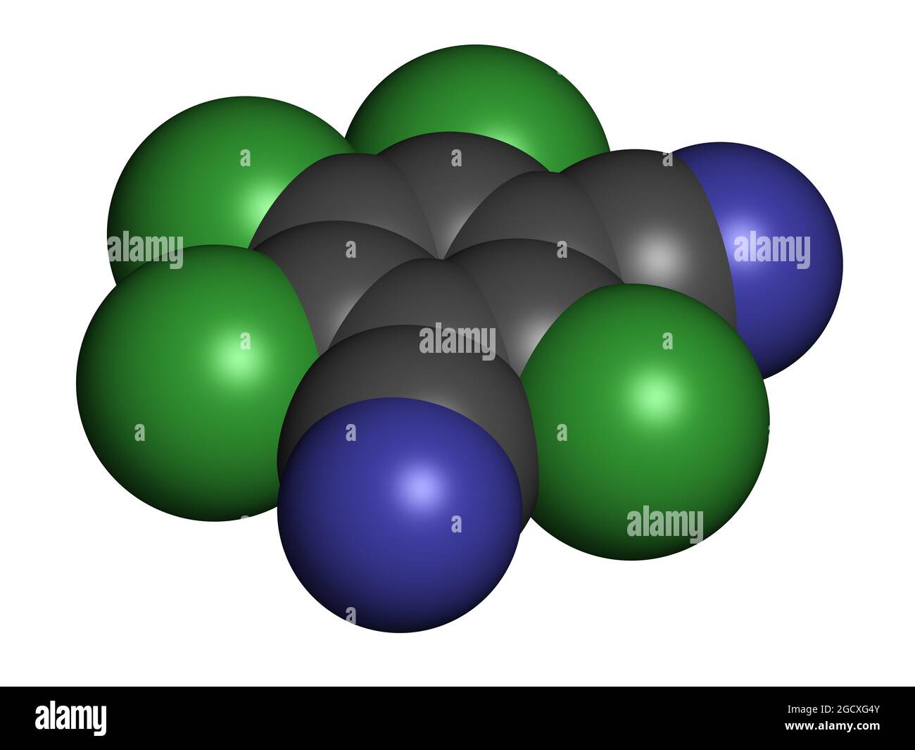 Molécule de pesticide chlorthalonil. Rendu 3D. Banque D'Images