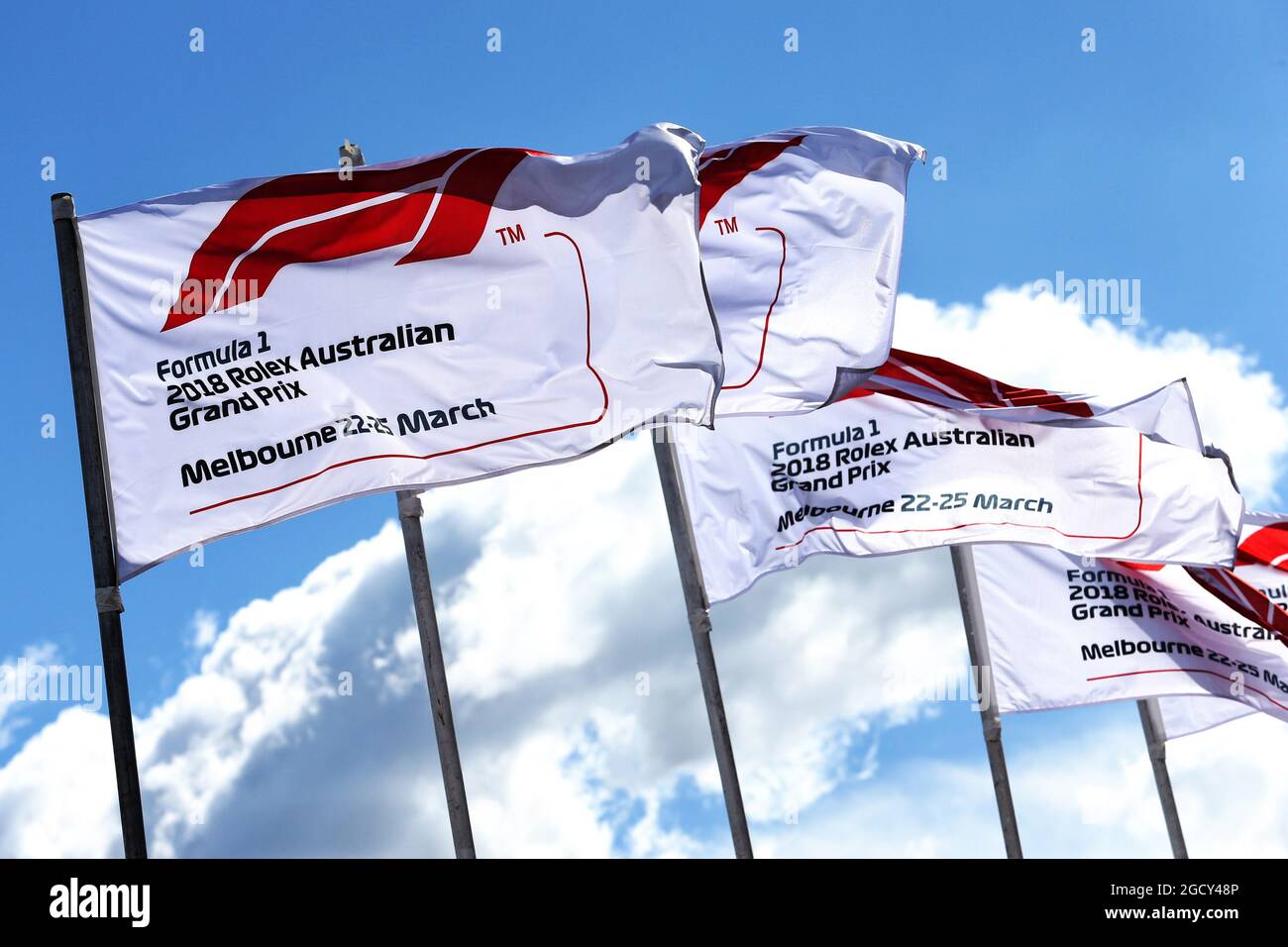 Drapeaux australiens GP. Grand Prix d'Australie, dimanche 25 mars 2018. Albert Park, Melbourne, Australie. Banque D'Images