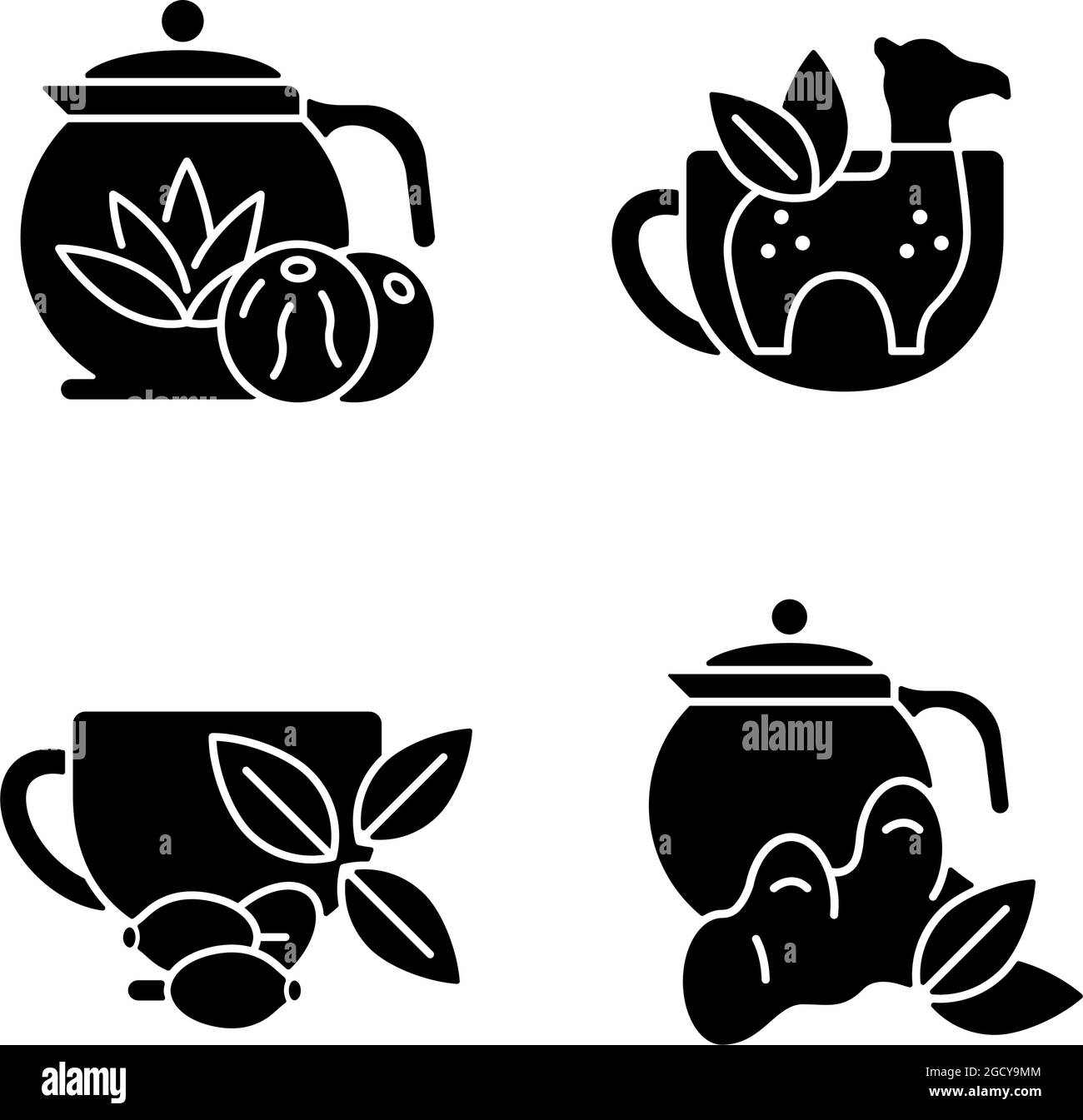 Icônes de glyphe noir de thé médicinal placées sur l'espace blanc Illustration de Vecteur