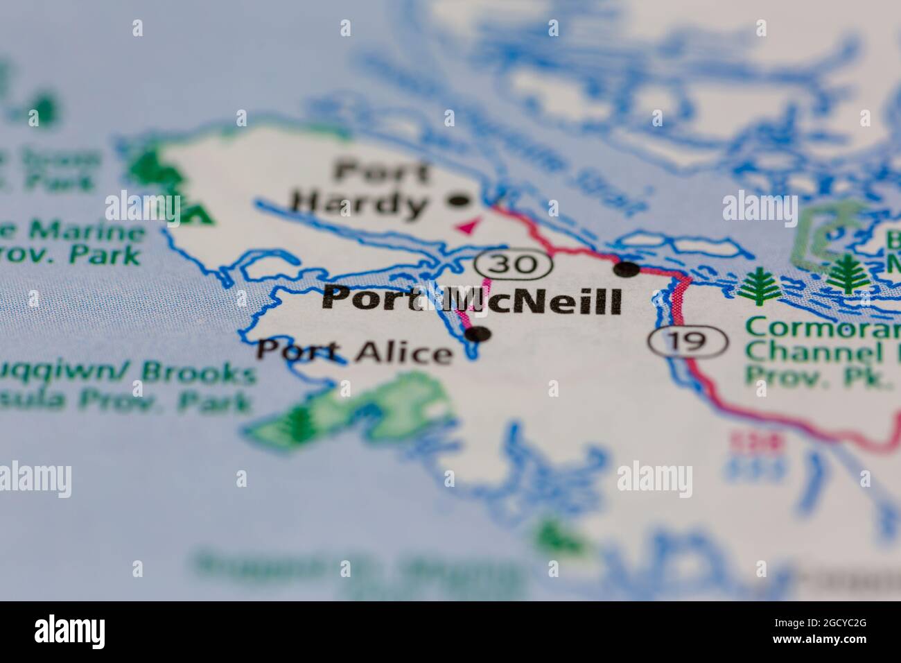 Port McNeill Île de Vancouver Canada sur une carte routière ou une carte de la géographie Banque D'Images