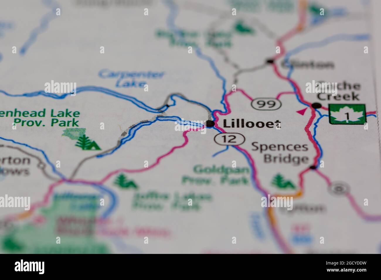 Lillooet Colombie-Britannique Canada sur une carte routière ou une carte de géographie Banque D'Images