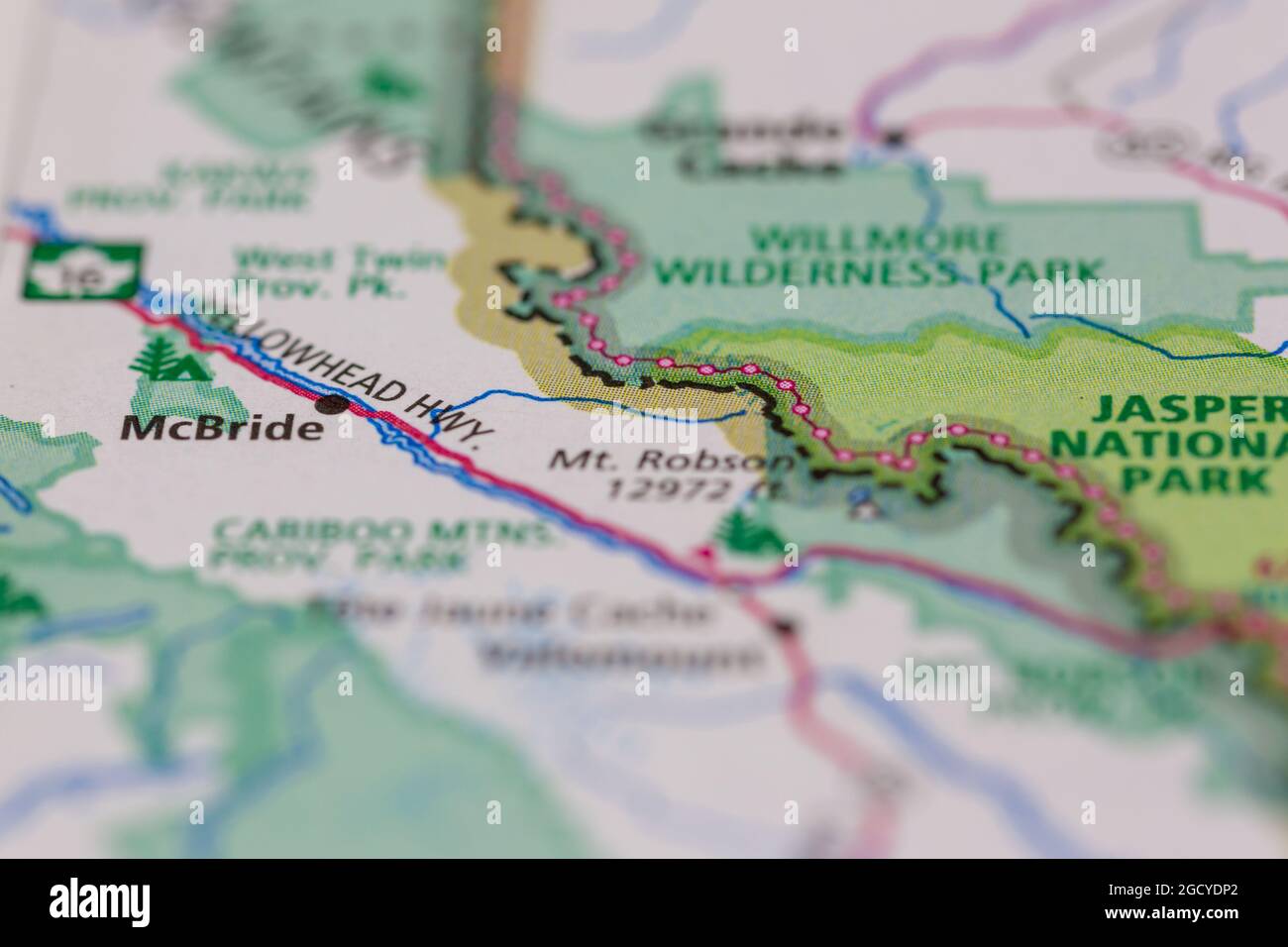 McBride Colombie-Britannique Canada sur une carte routière ou une carte de géographie Banque D'Images