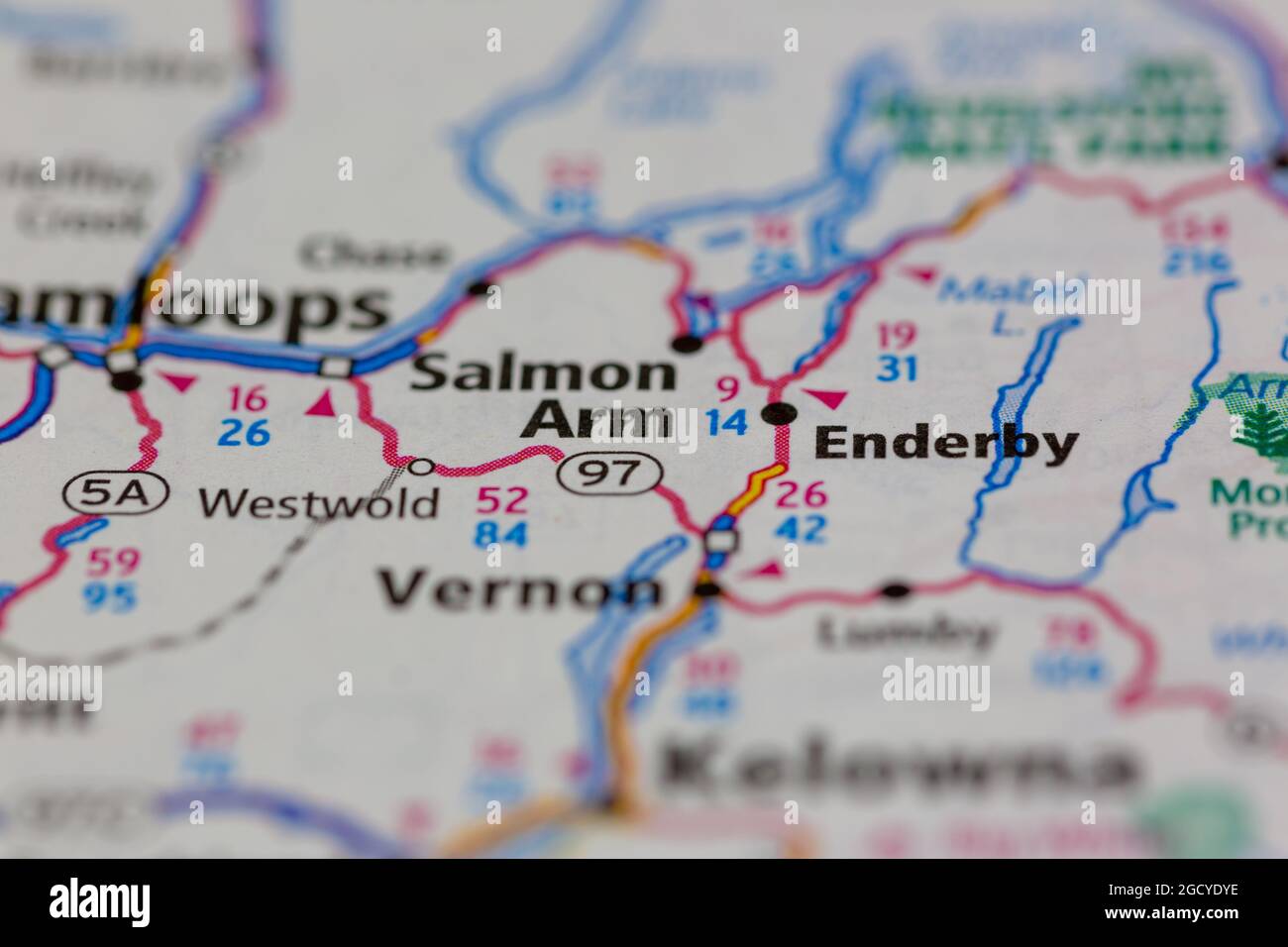 Enderby Colombie-Britannique Canada sur une carte routière ou une carte de géographie Banque D'Images