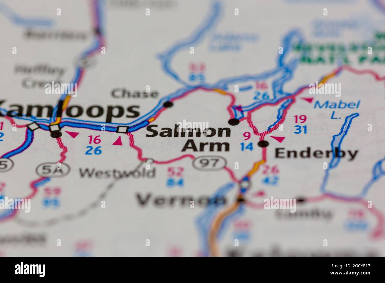 Salmon Arm Colombie-Britannique Canada sur une carte routière ou une carte de la géographie Banque D'Images