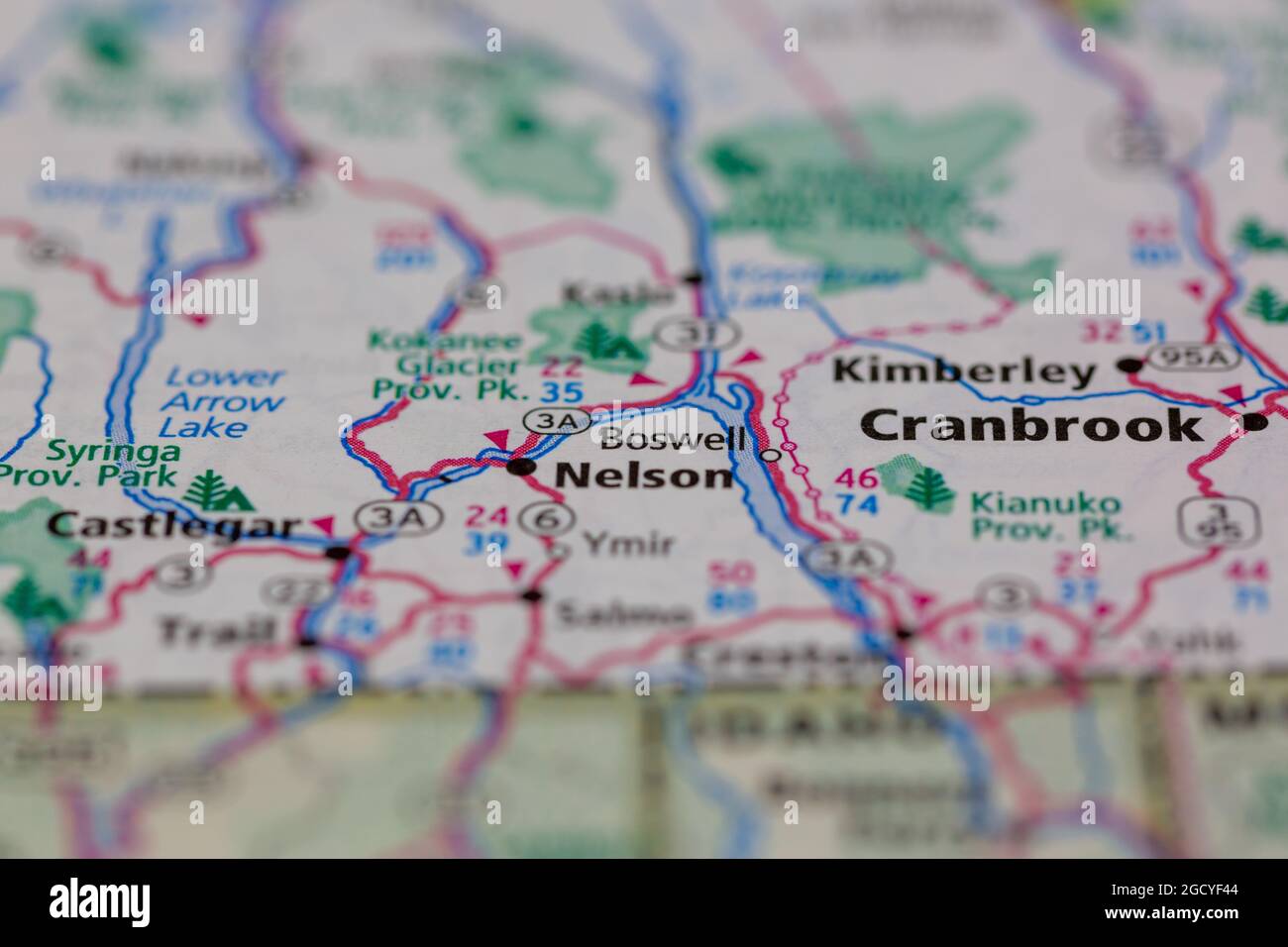 Boswell Colombie-Britannique Canada sur une carte routière ou une carte de géographie Banque D'Images