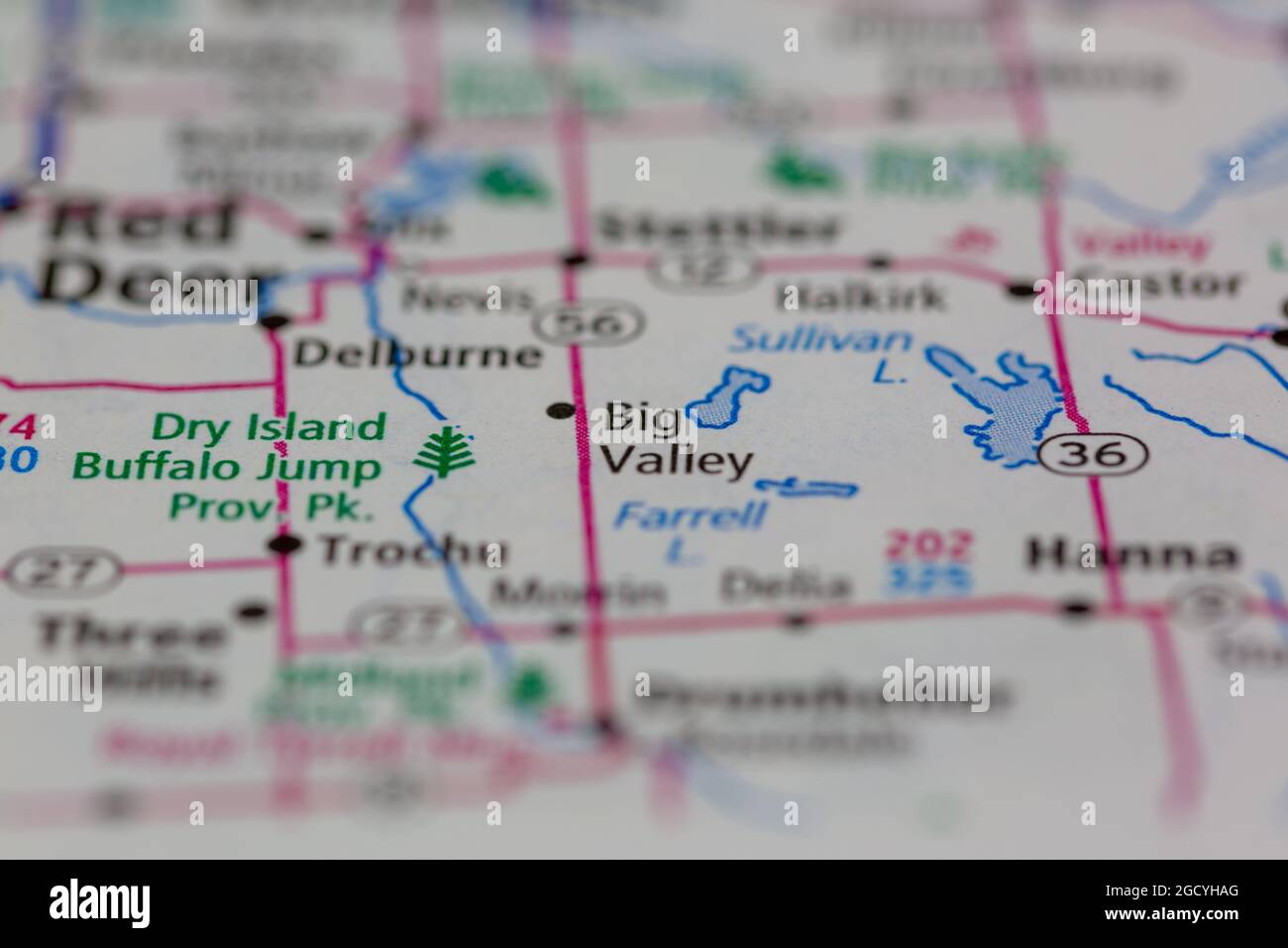 Big Valley Alberta Canada sur une carte routière ou une carte de la