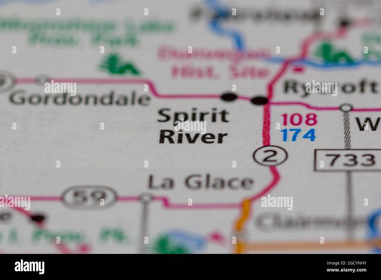 Spirit River Alberta Canada sur une carte routière ou une carte de géographie Banque D'Images