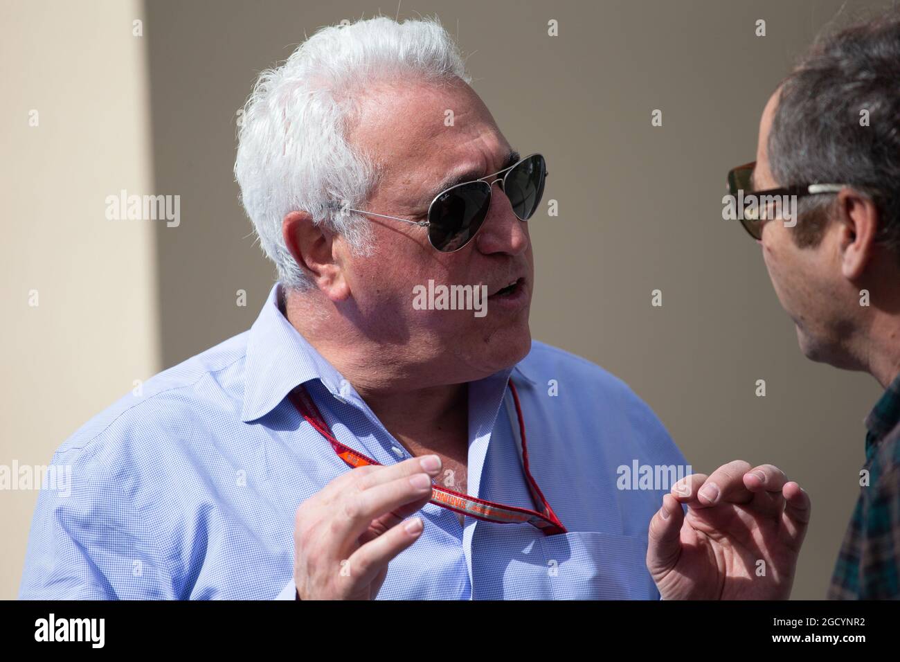 (De gauche à droite) : Lawrence Ret (CDN) Racing point Force India F1 Team Investor avec Gerhard Berger (AUT). Grand Prix d'Abu Dhabi, dimanche 25 novembre 2018. Yas Marina circuit, Abu Dhabi, Émirats Arabes Unis. Banque D'Images