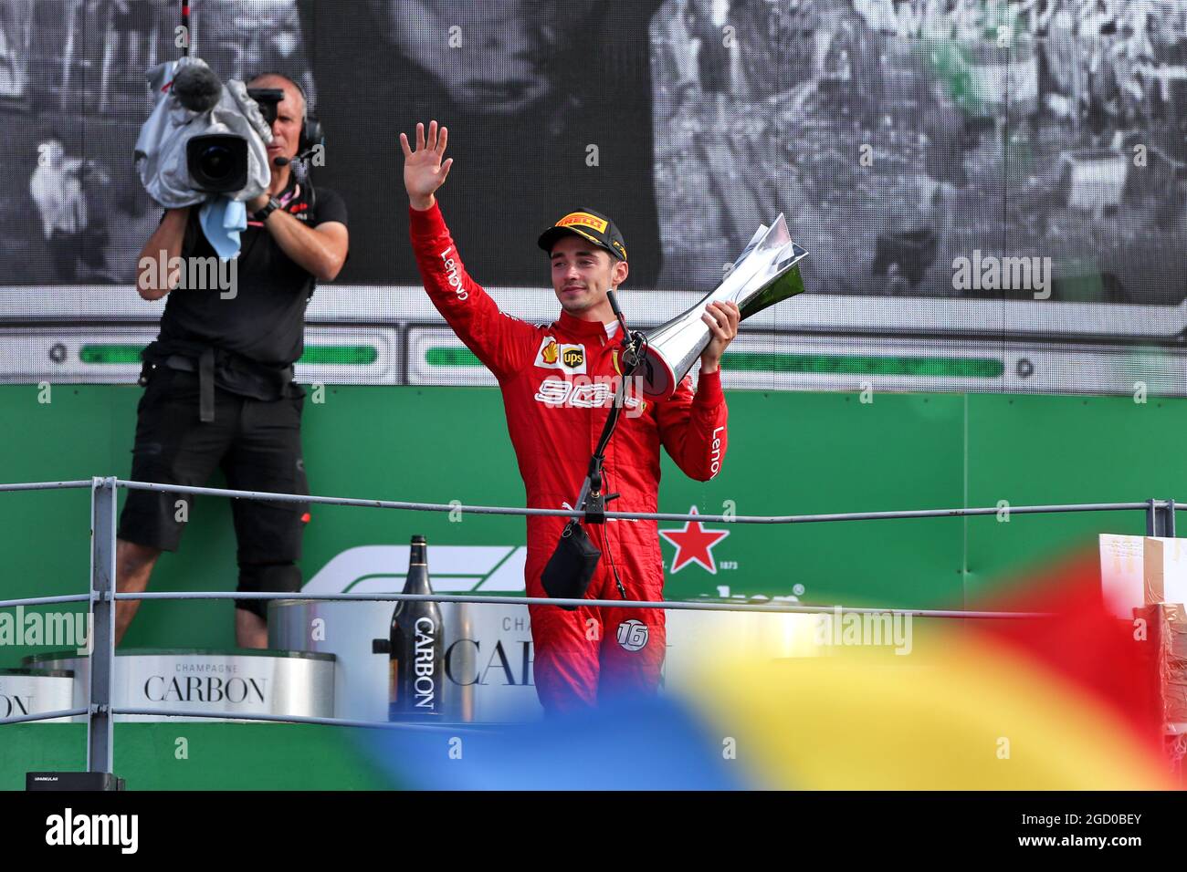 Charles Leclerc (mon) Ferrari célèbre sur le podium. Grand Prix d'Italie, dimanche 8 septembre 2019. Monza Italie. Banque D'Images